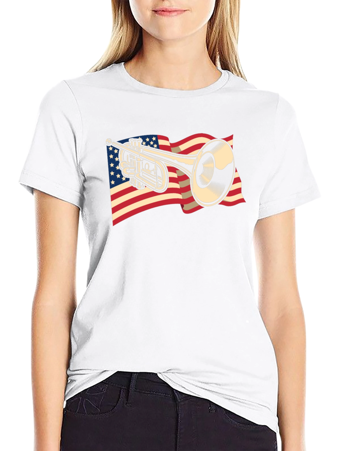 Trumpet USA Flag Graphic T-Shirt