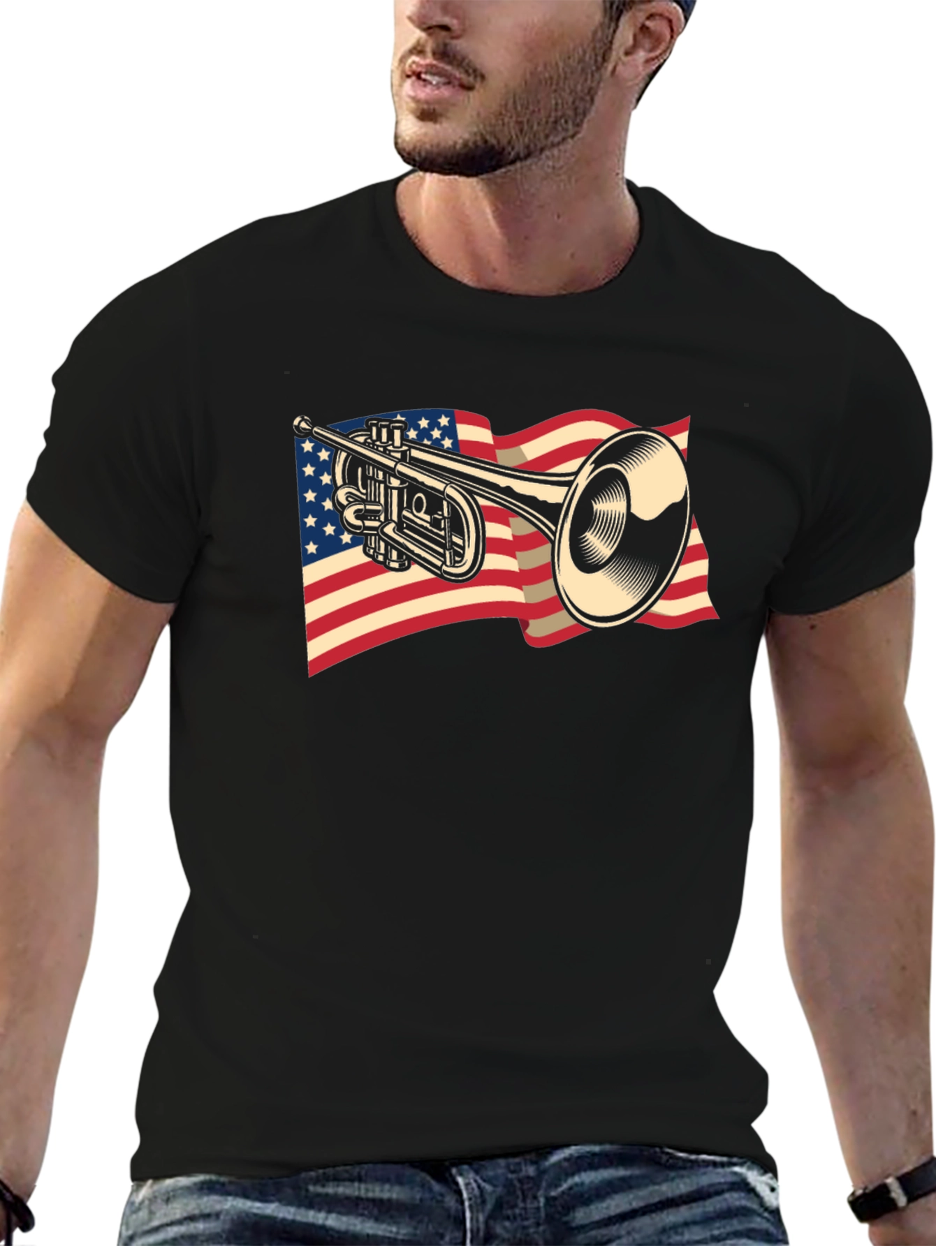 Trumpet USA Flag Graphic T-Shirt