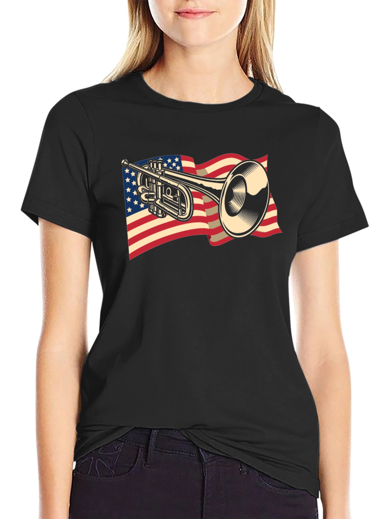 Trumpet USA Flag Graphic T-Shirt