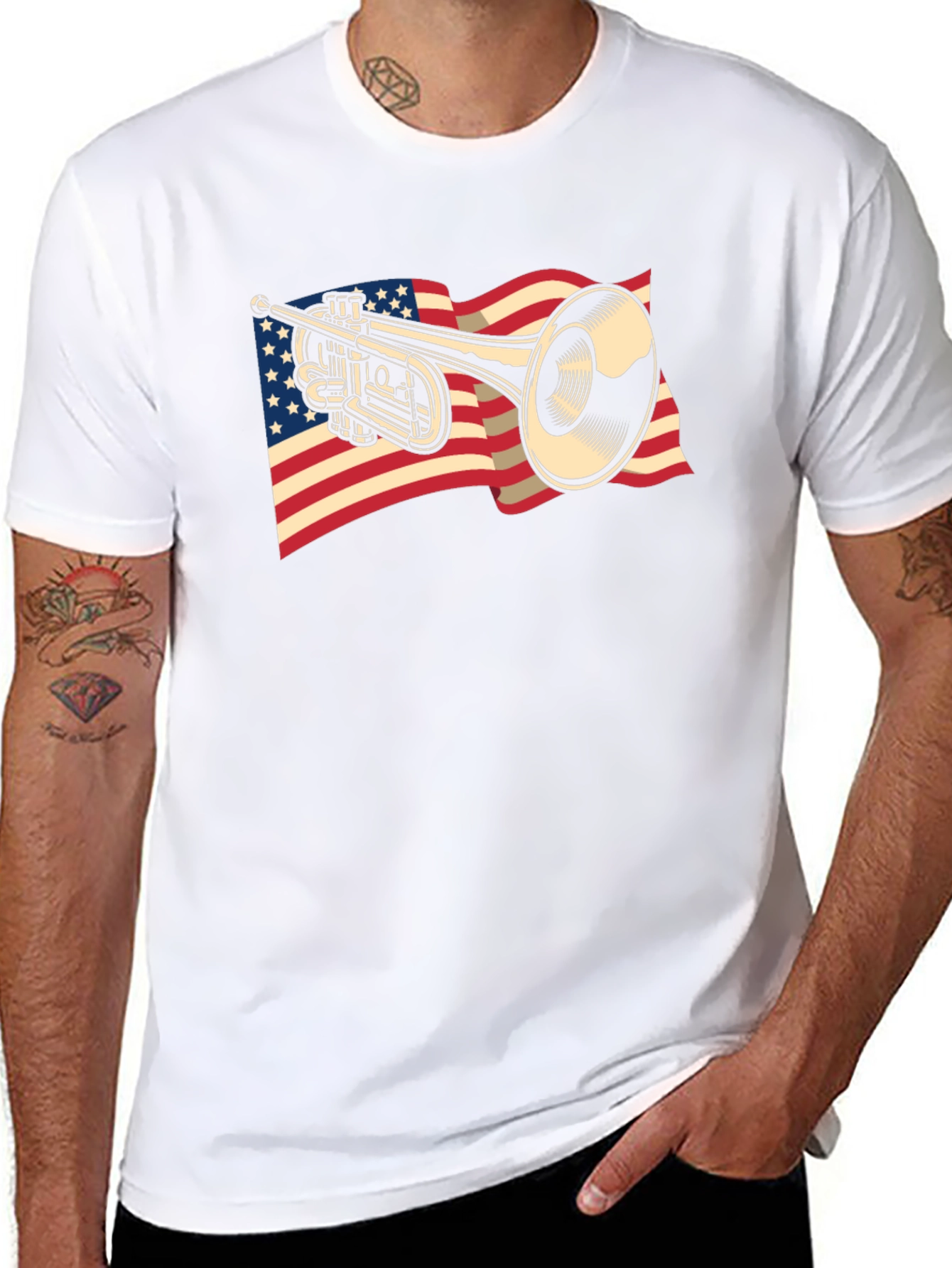 Trumpet USA Flag Graphic T-Shirt