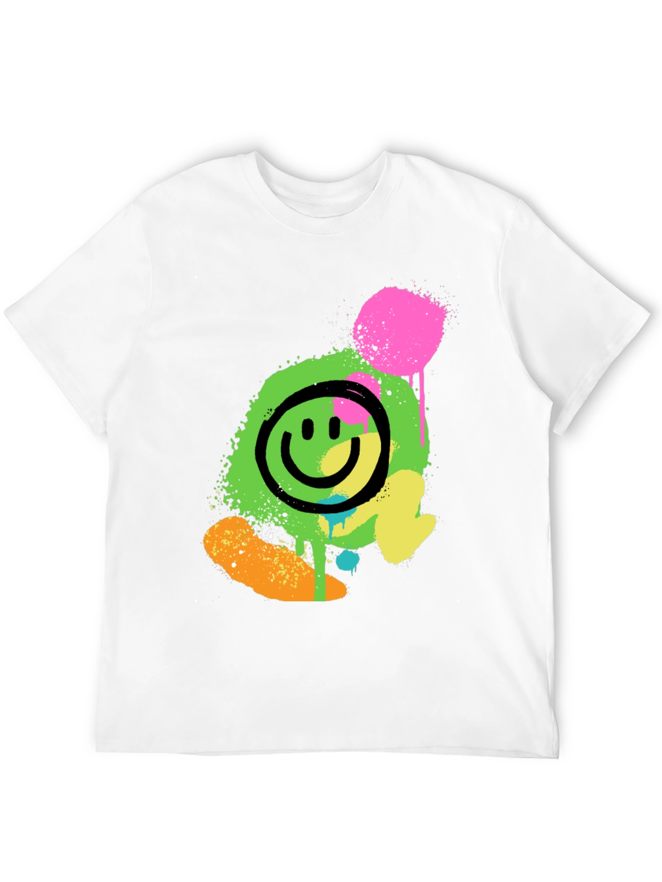Neon Smiley Graphic Print Black T-Shirt