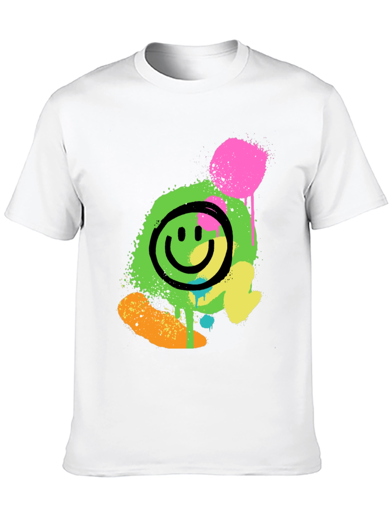 Neon Smiley Graphic Print Black T-Shirt