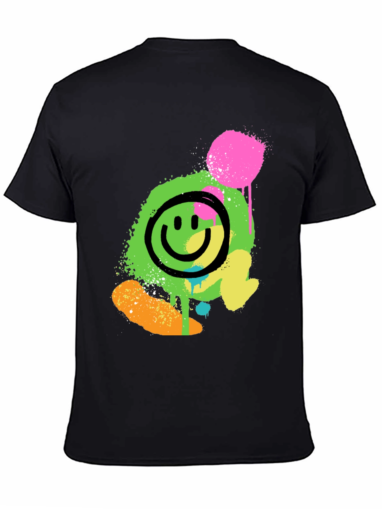 Neon Smiley Graphic Print Black T-Shirt