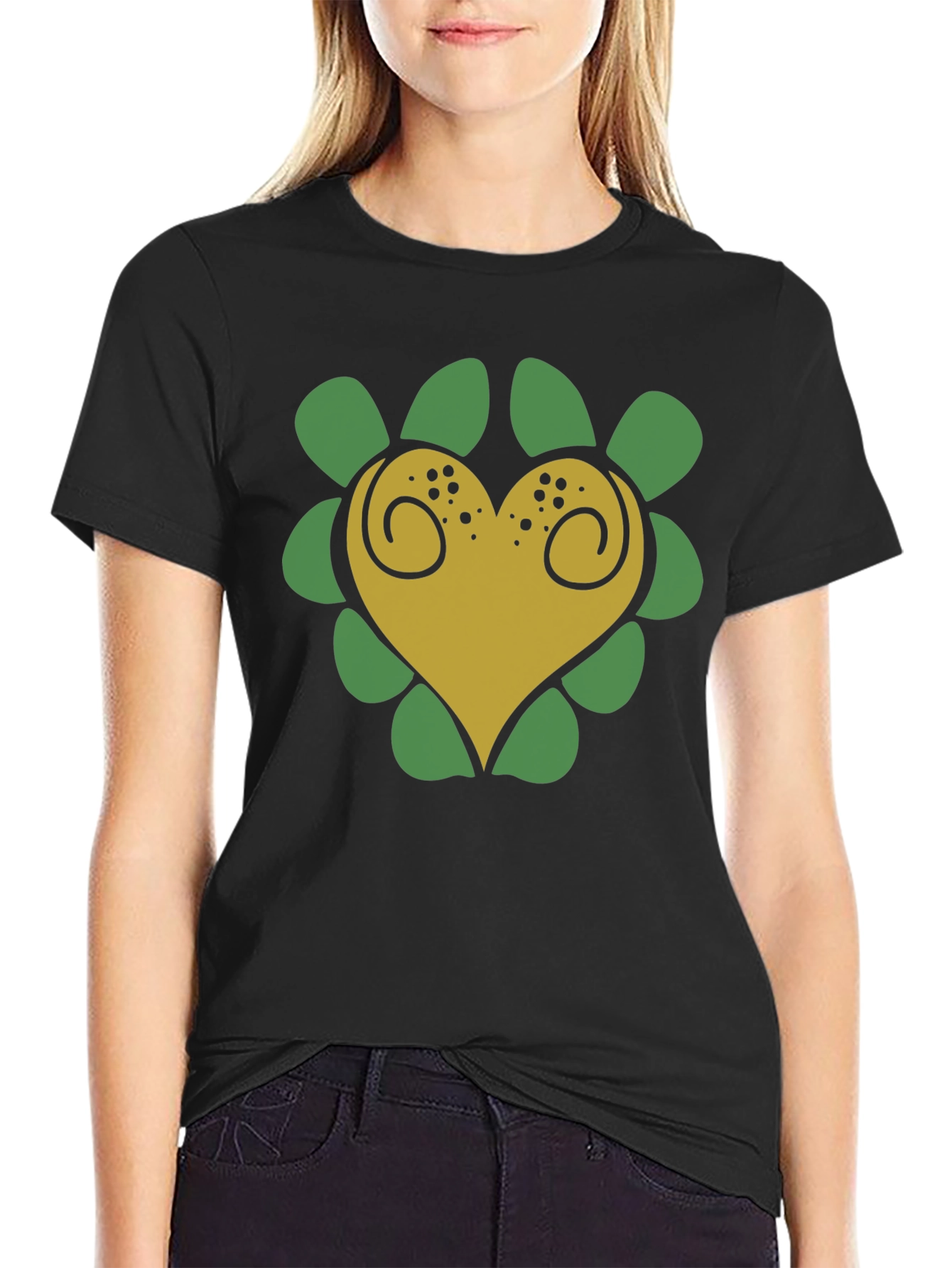 Heart Flower T-Shirt - Black