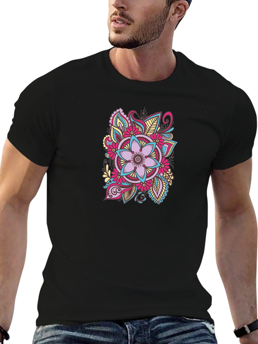 Floral Mandala Graphic Print Black T-Shirt