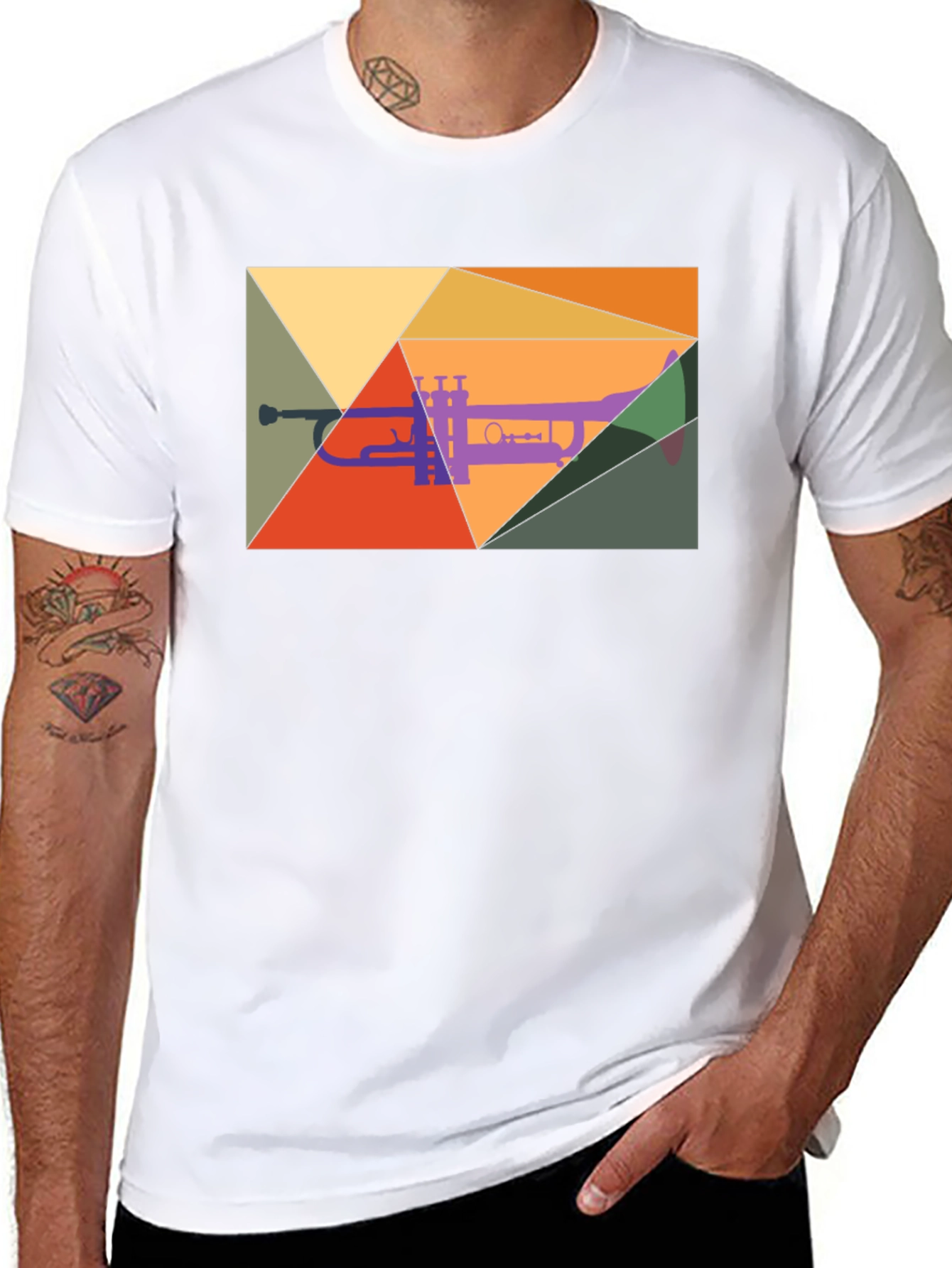 Abstract Trumpet Graphic Tee - Modern Music Shirt