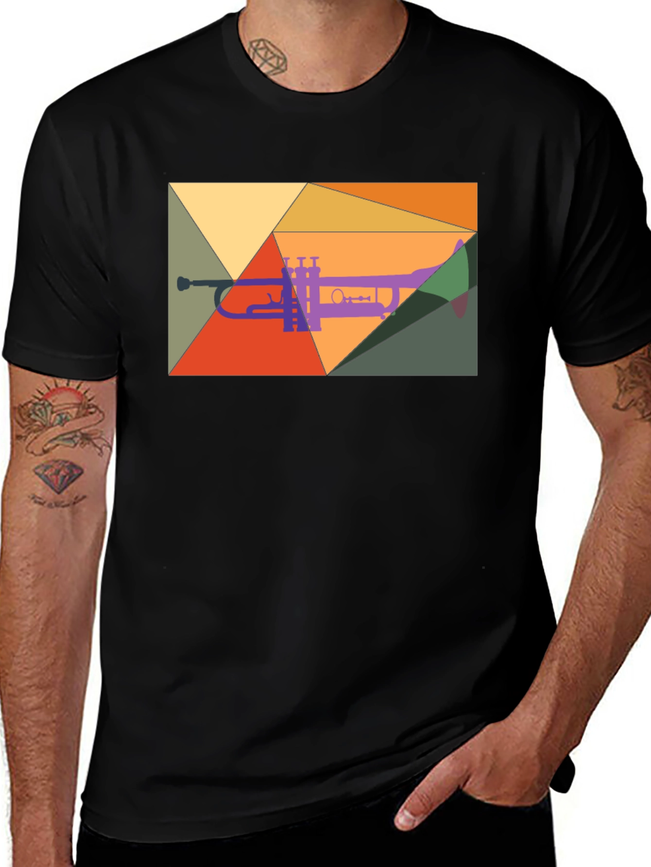 Abstract Trumpet Graphic Tee - Modern Music Shirt