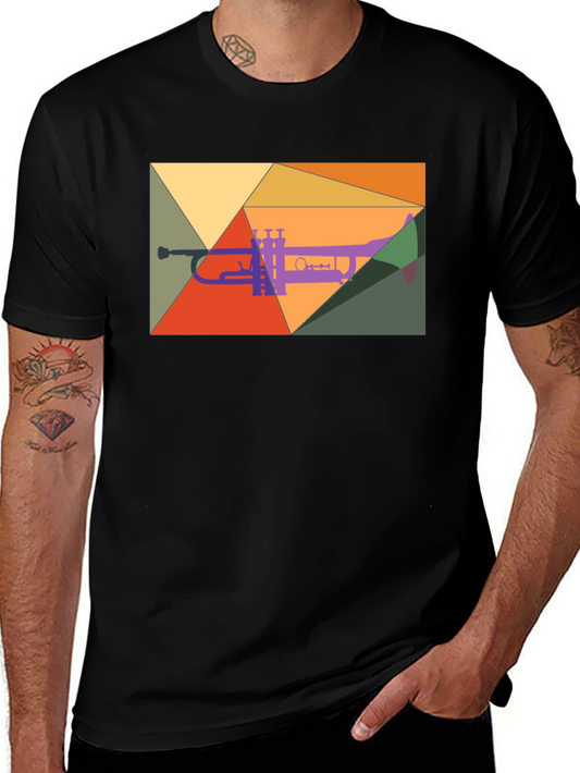 Abstract Trumpet Graphic Tee - Modern Music Shirt