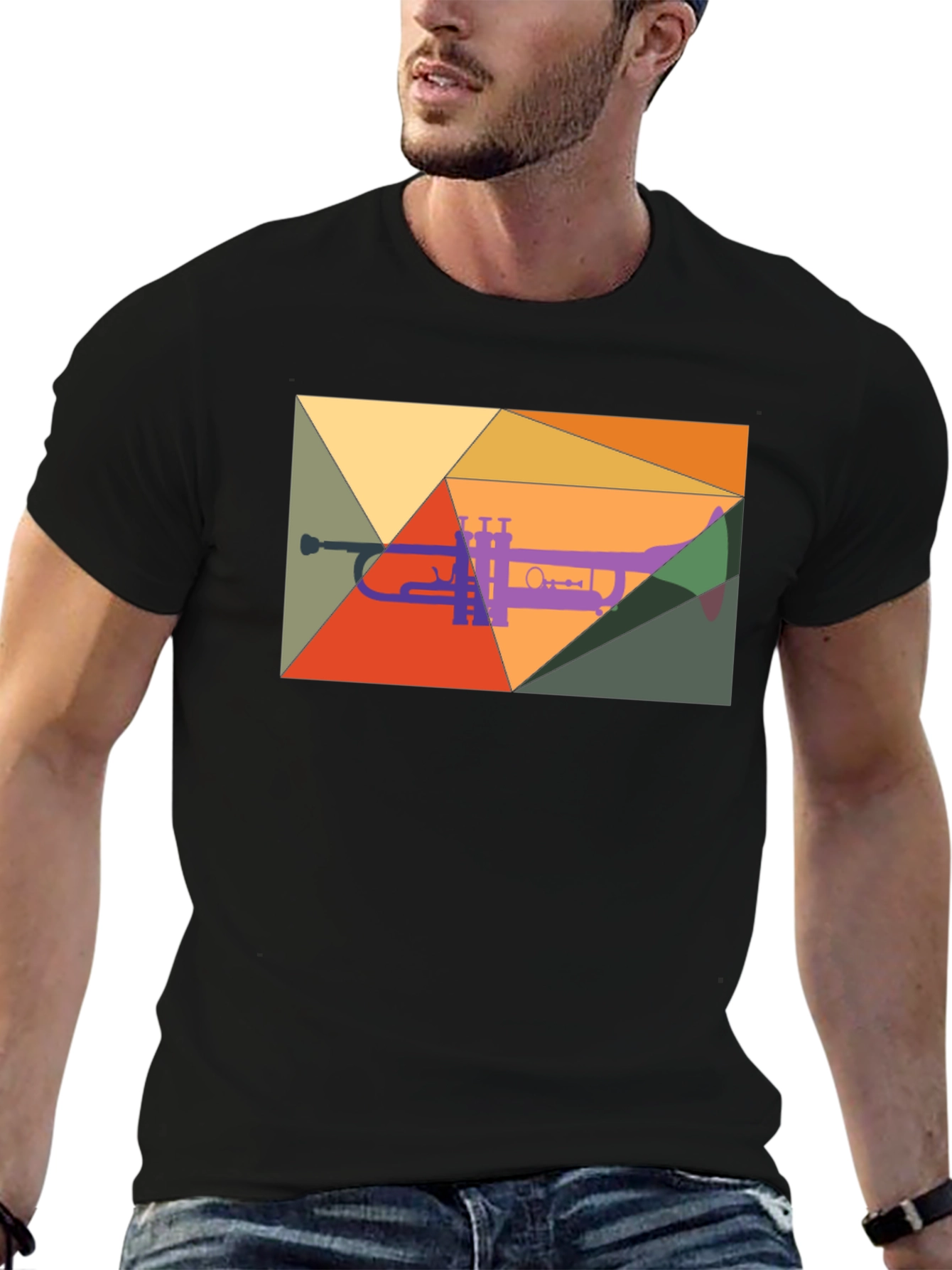 Abstract Trumpet Graphic Tee - Modern Music Shirt