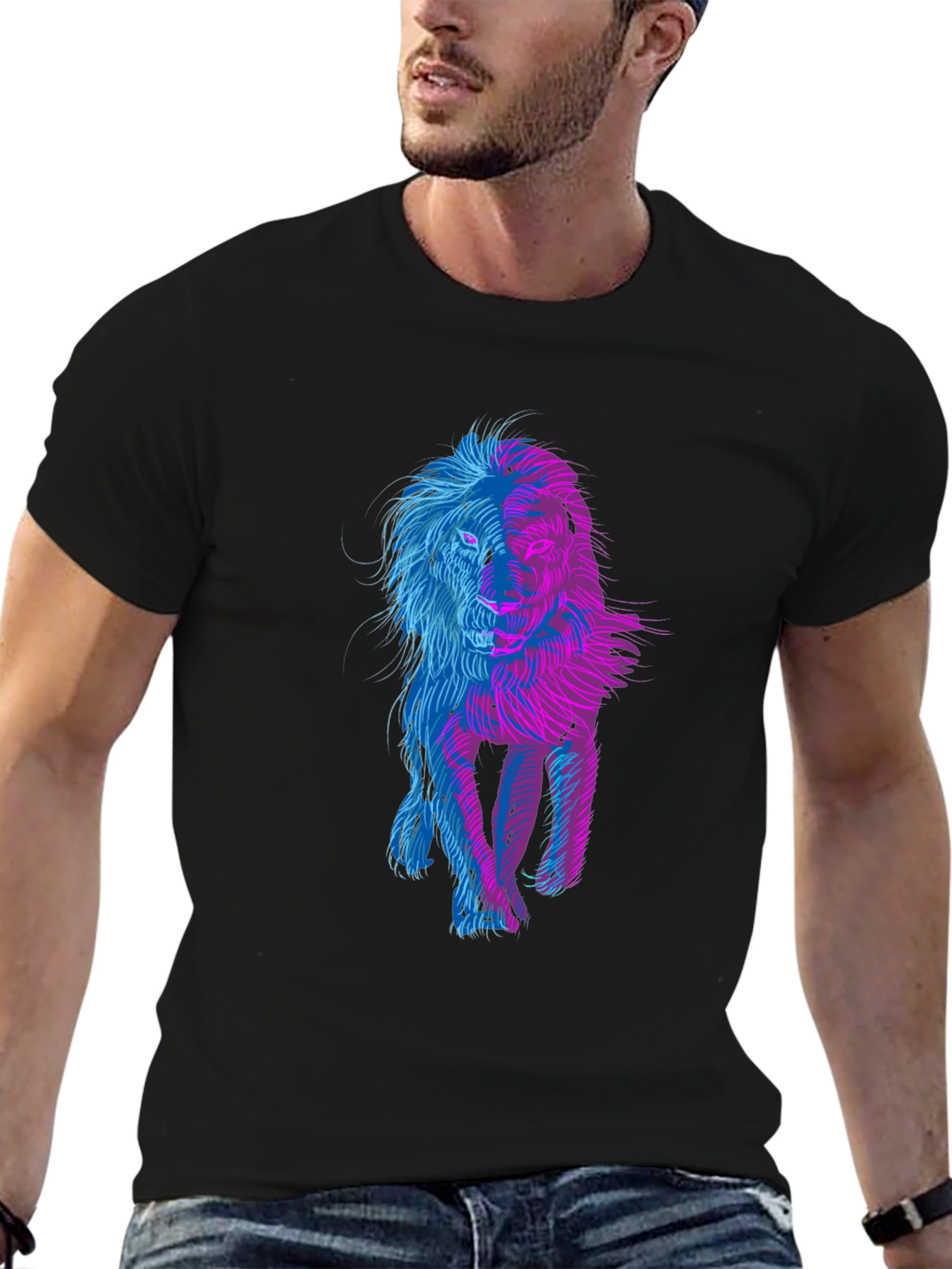 Lion Graphic Print Black T-Shirt