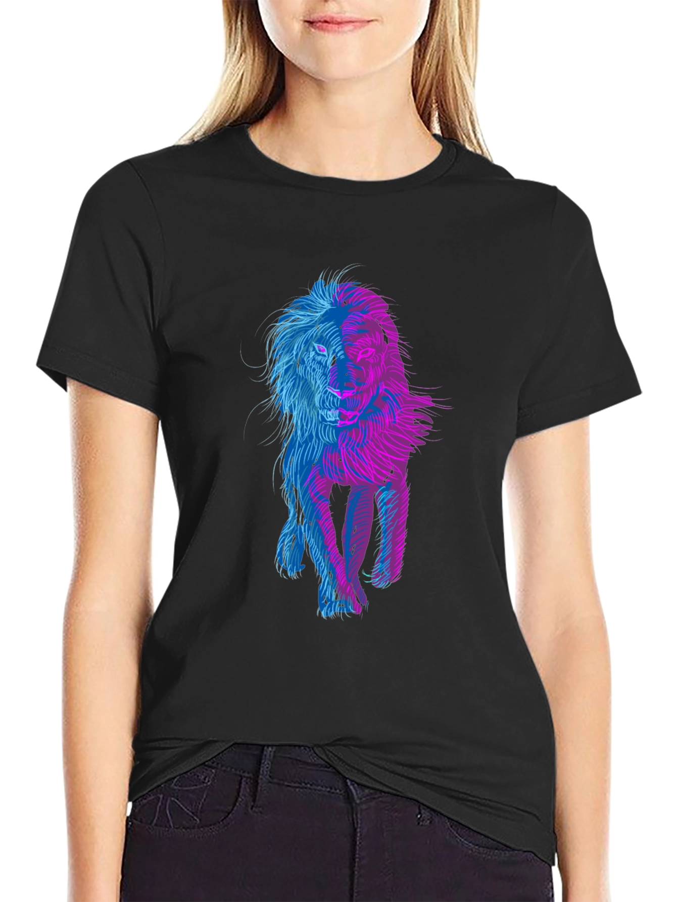 Lion Graphic Print Black T-Shirt