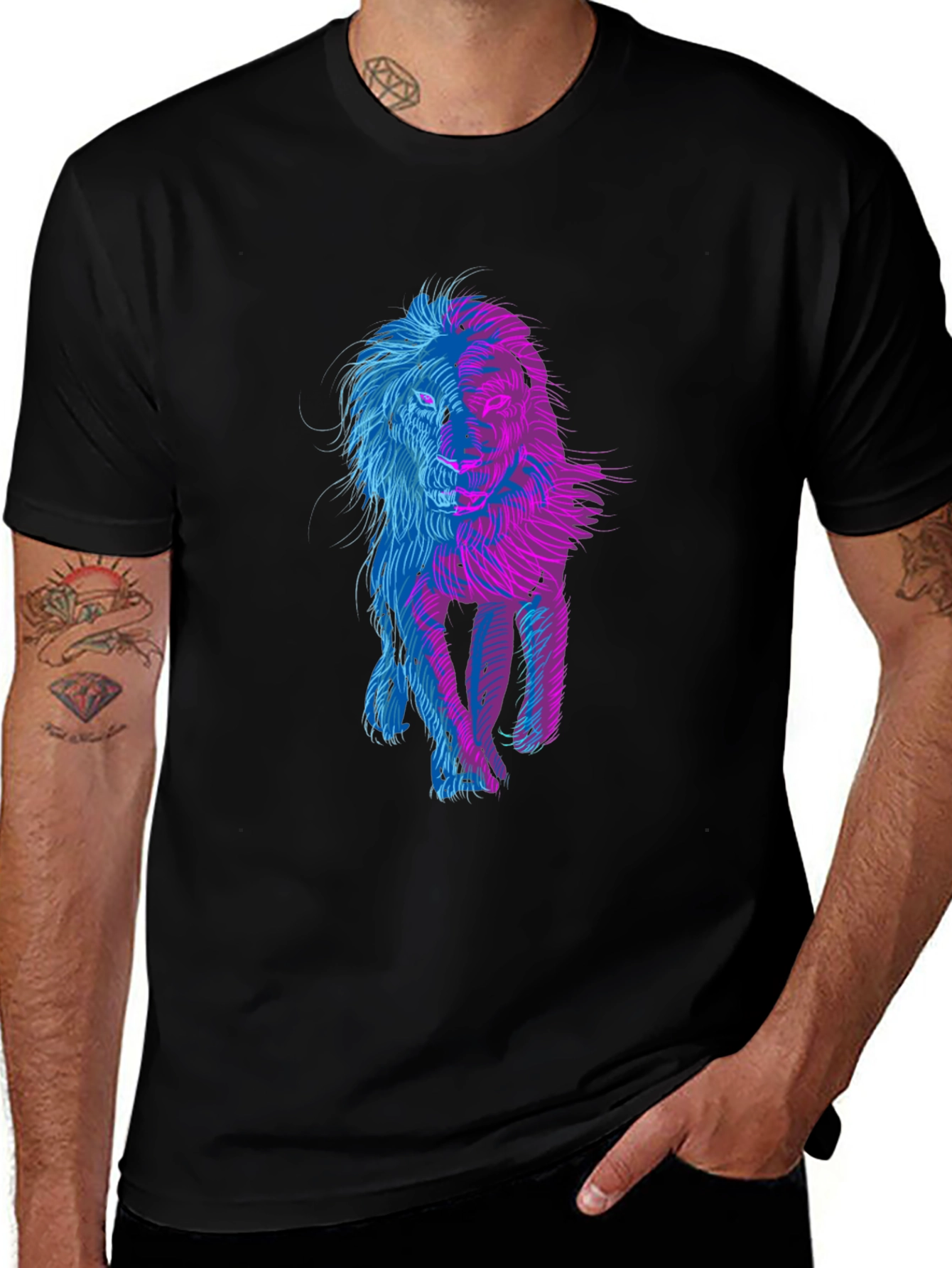 Lion Graphic Print Black T-Shirt