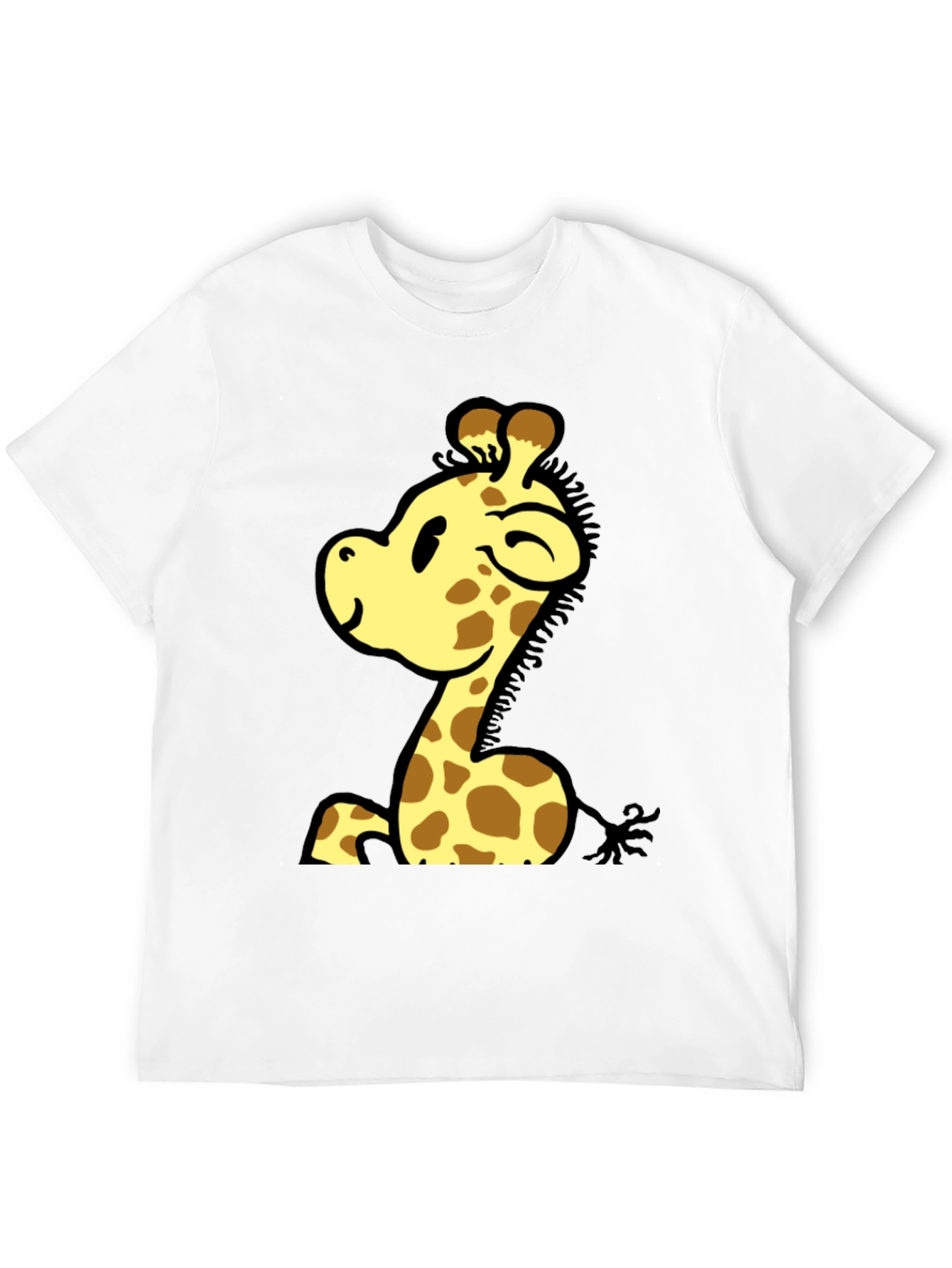 Cute Giraffe Cartoon Graphic Black T-Shirt