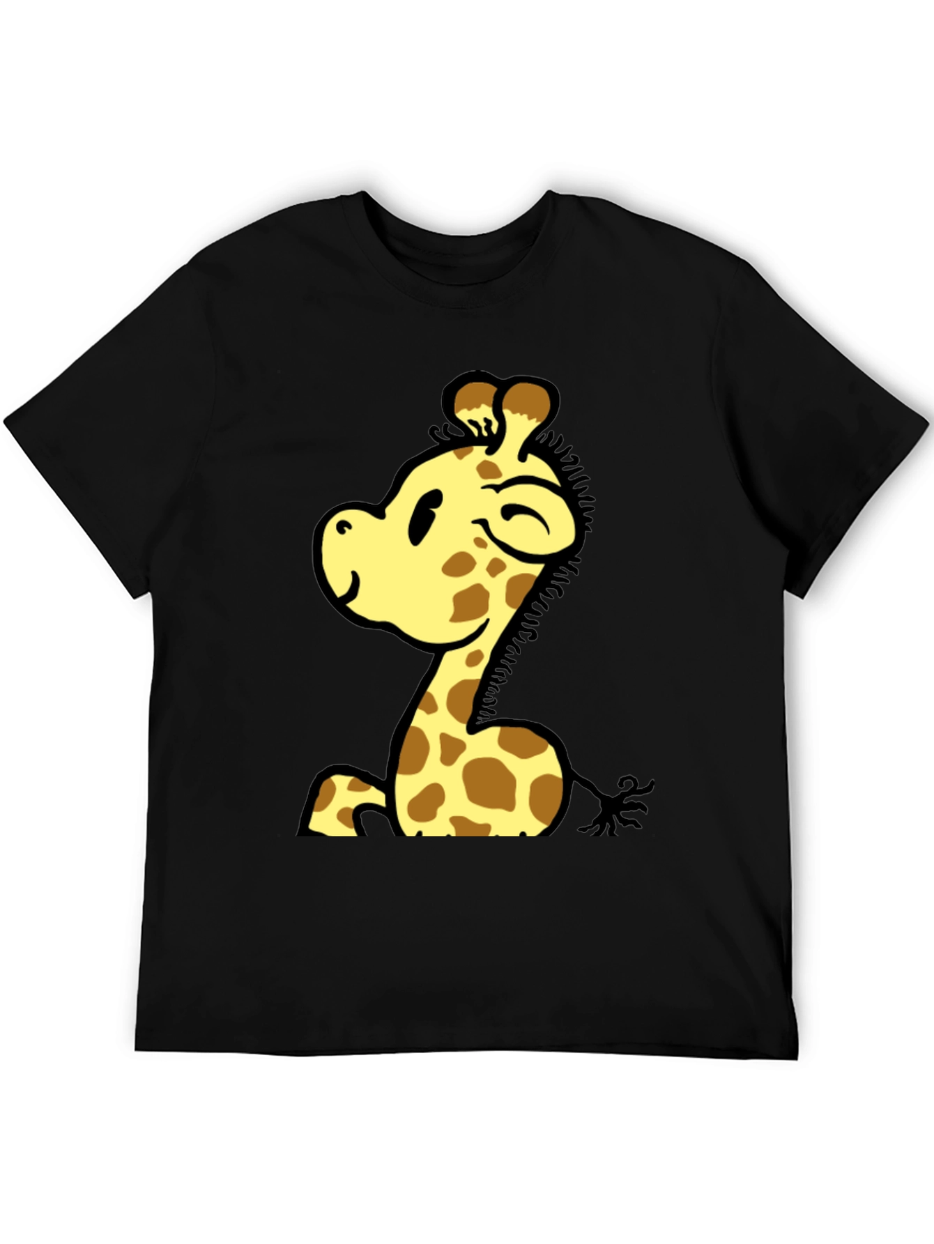 Cute Giraffe Cartoon Graphic Black T-Shirt