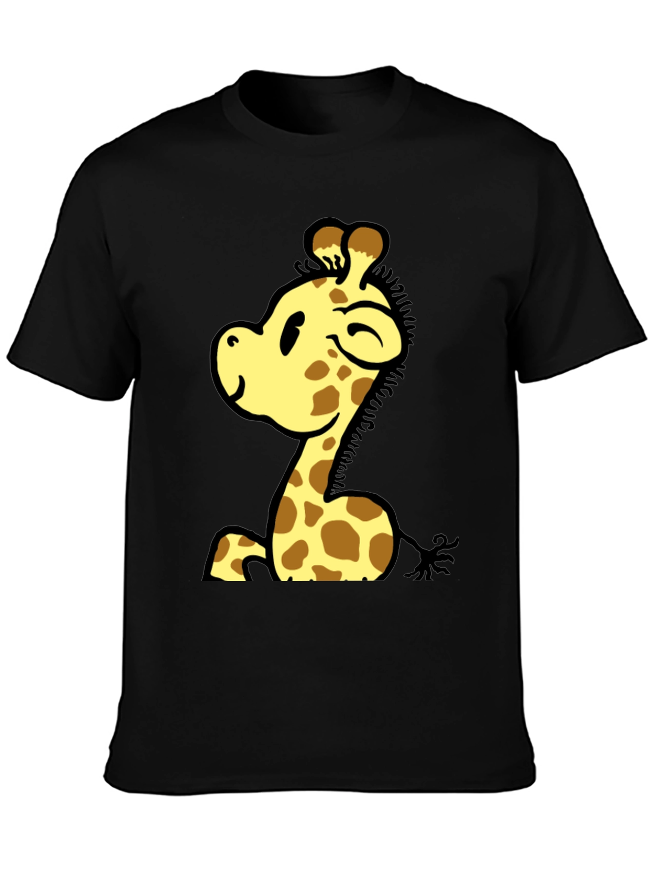 Cute Giraffe Cartoon Graphic Black T-Shirt
