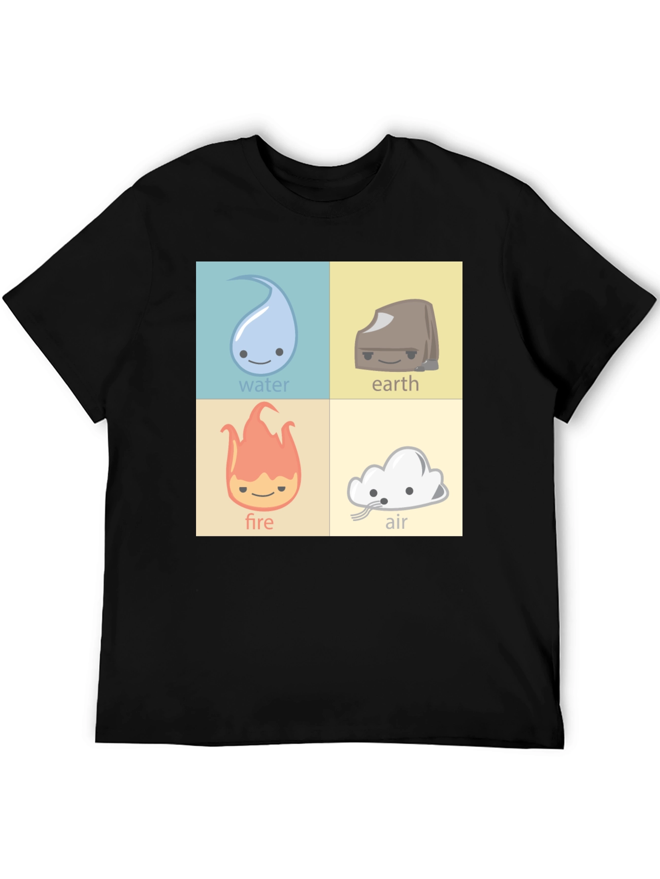 Four Elements T-Shirt: Water Earth Fire Air Cartoon Style