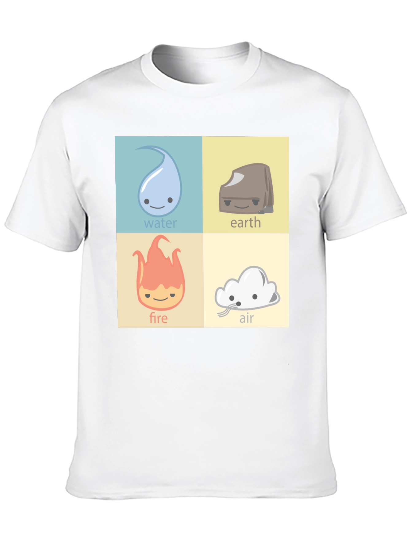 Four Elements T-Shirt: Water Earth Fire Air Cartoon Style
