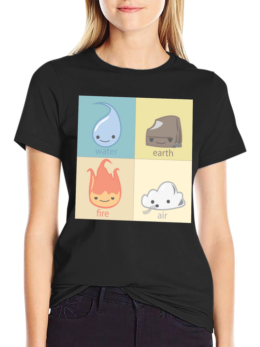 Four Elements T-Shirt: Water Earth Fire Air Cartoon Style