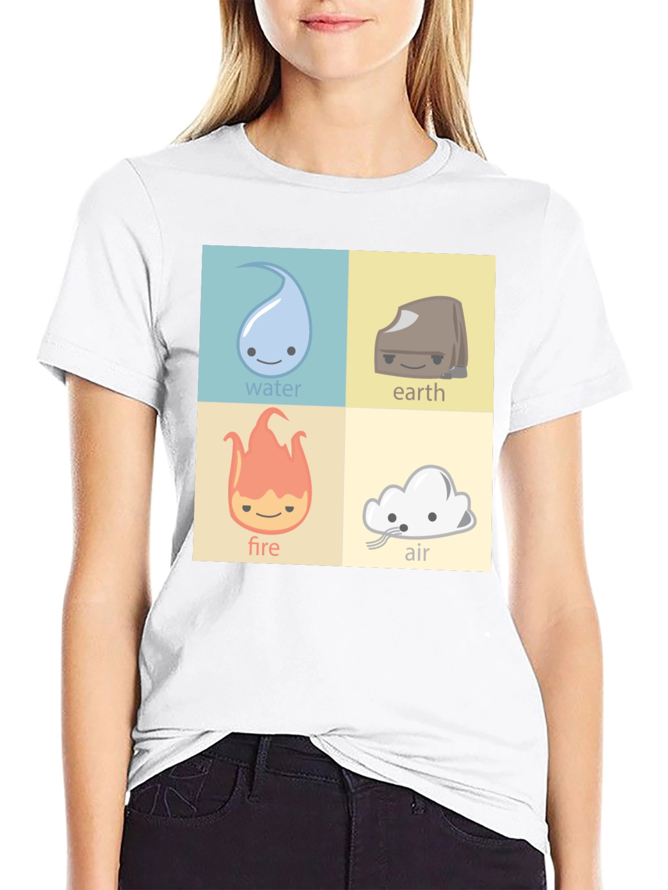 Four Elements T-Shirt: Water Earth Fire Air Cartoon Style