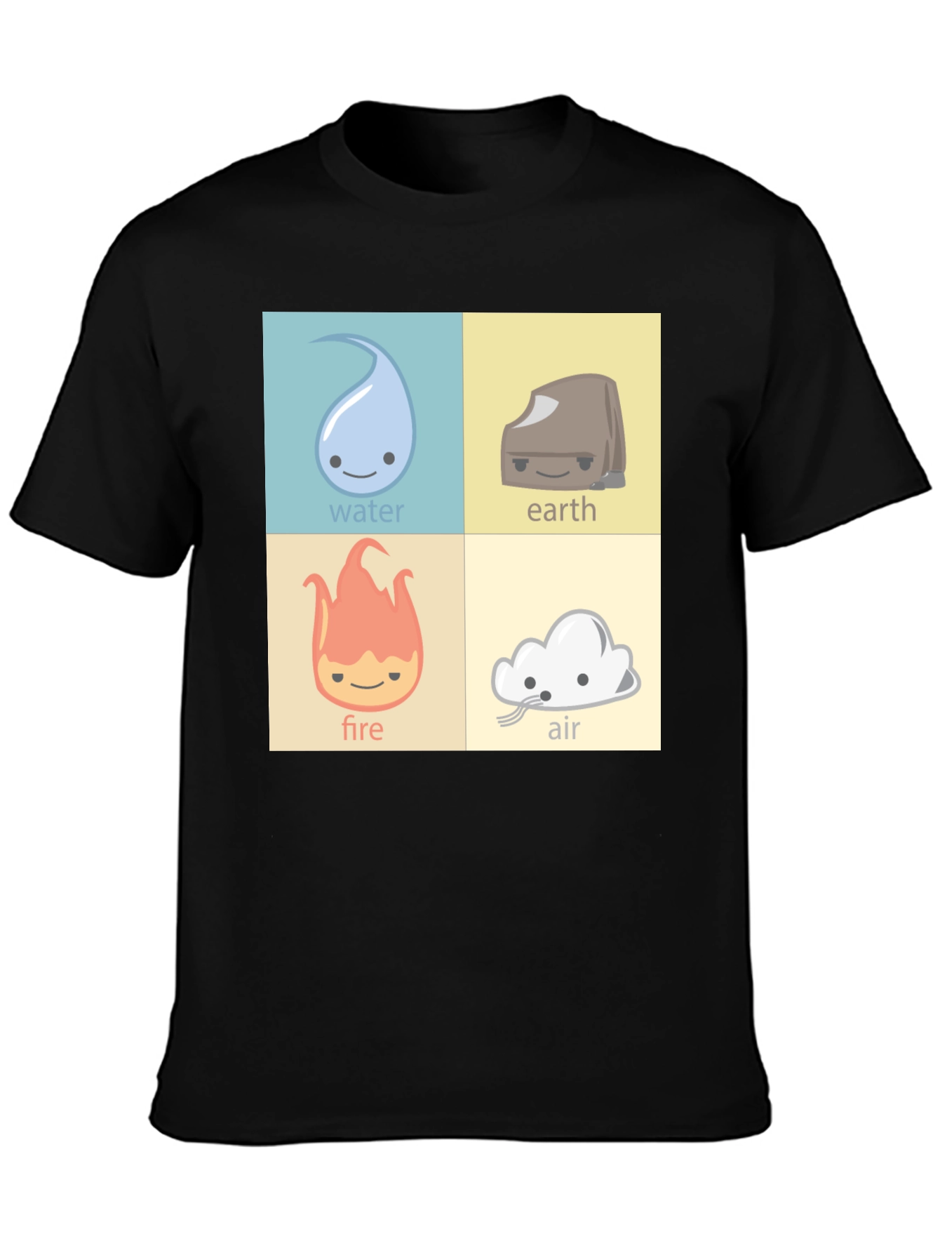 Four Elements T-Shirt: Water Earth Fire Air Cartoon Style