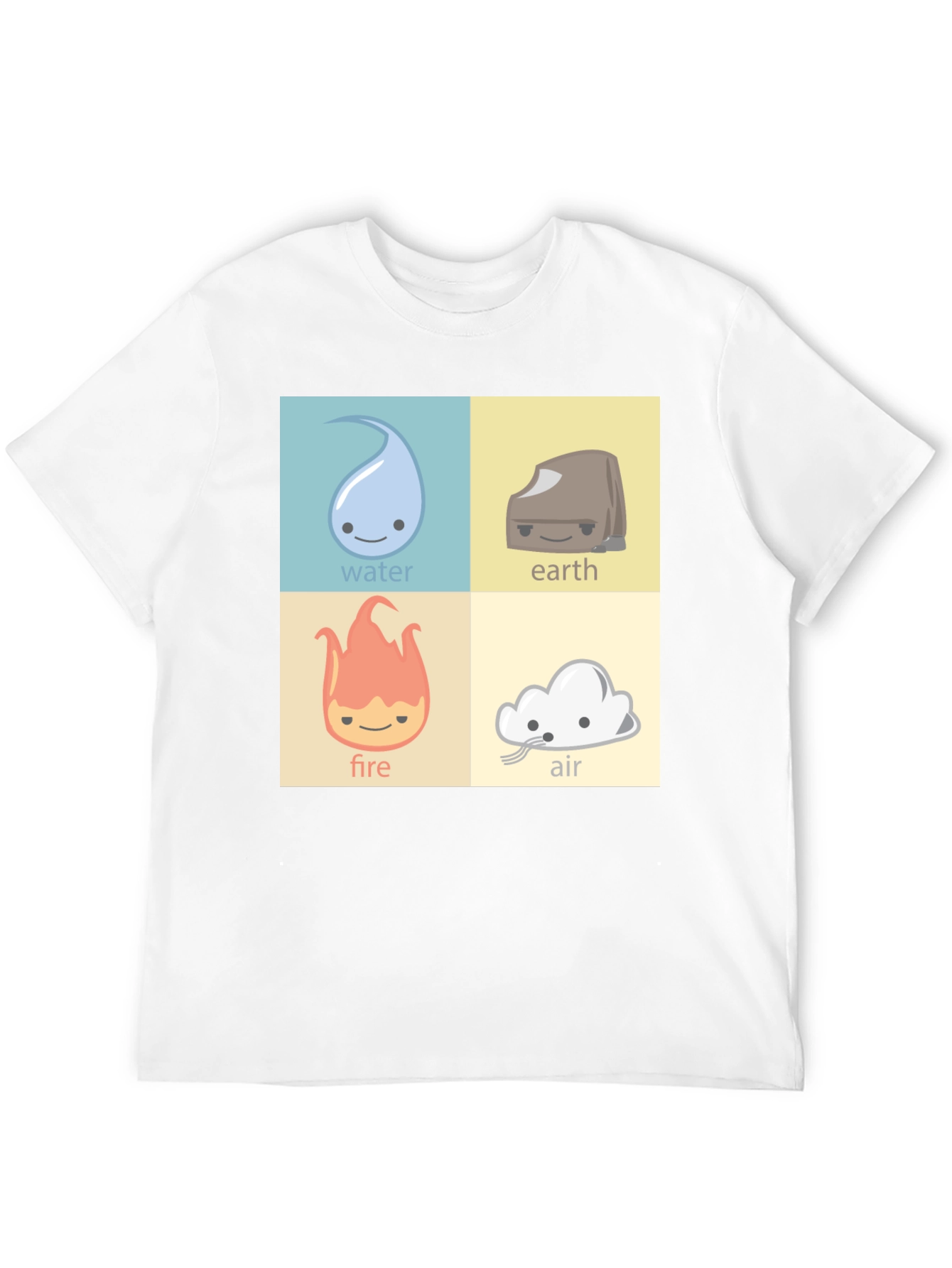 Four Elements T-Shirt: Water Earth Fire Air Cartoon Style