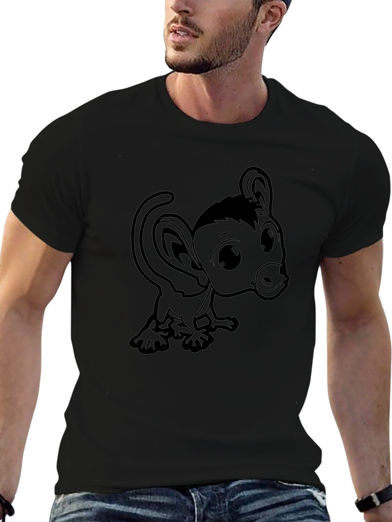 Black T-Shirt with Cartoon Monkey Design