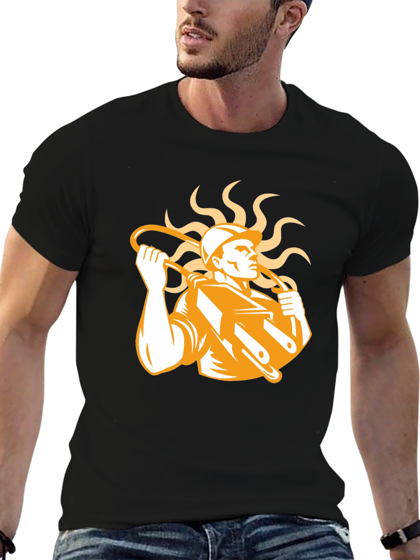 Electrician Graphic Print Black T-Shirt