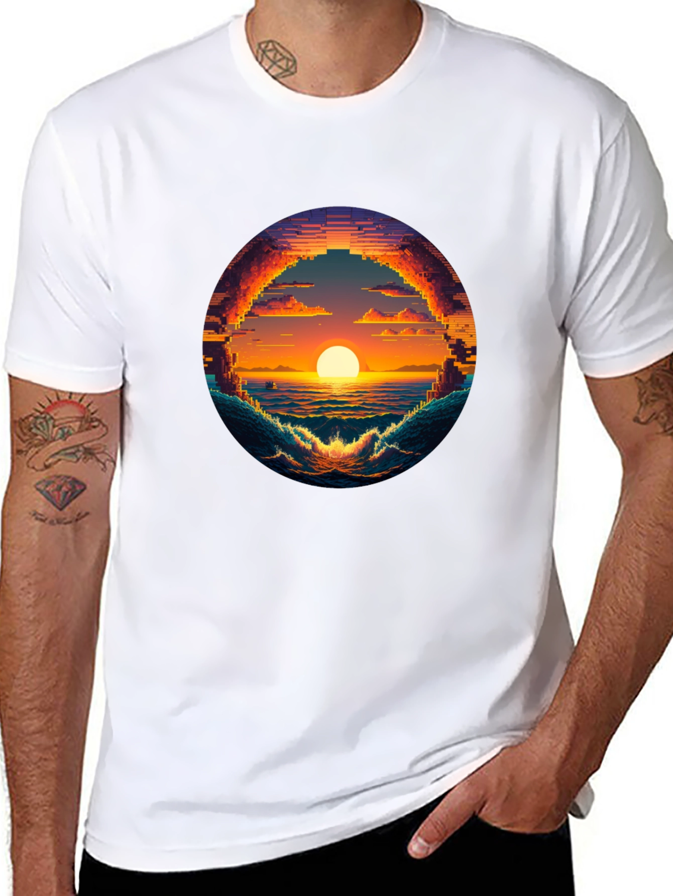 Pixel Sunset Graphic Tee - Retro Style