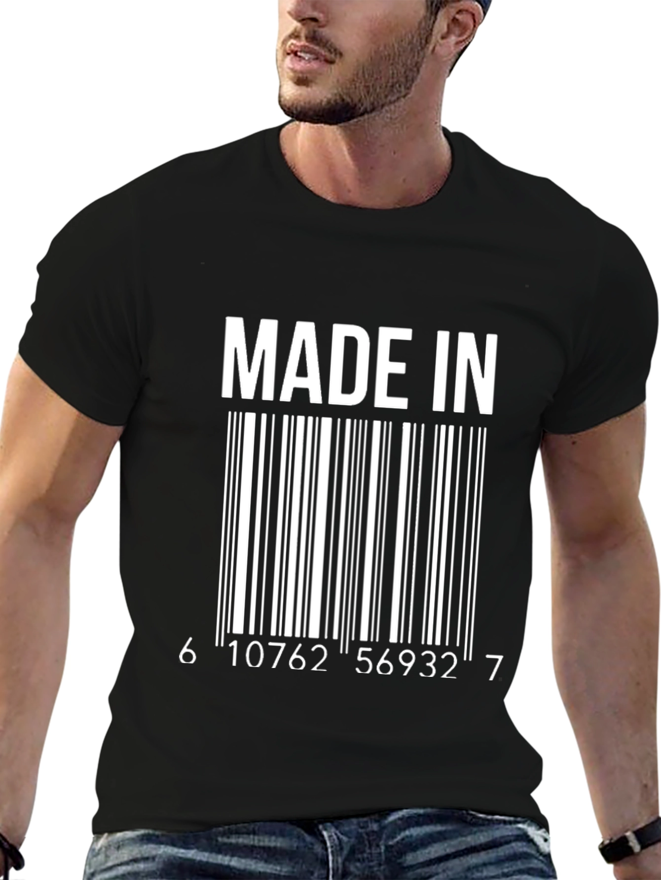 Made In Barcode Graphic Tee - Novelty T-Shirt