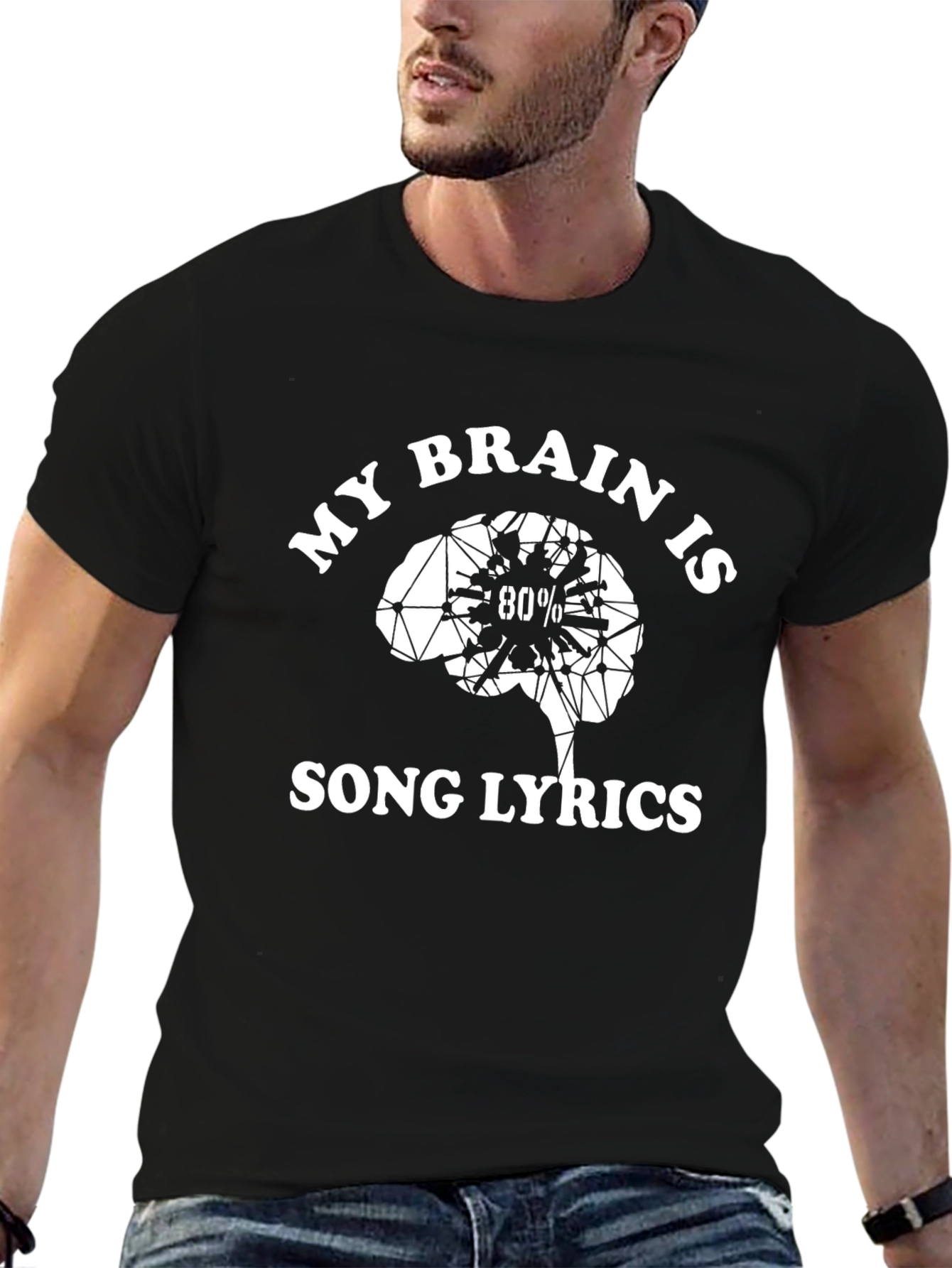 Song Lyrics Brain Graphic Tee - Black