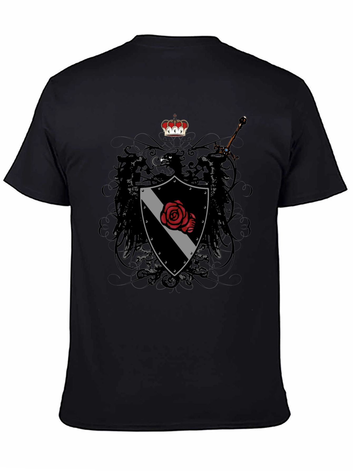 Emblem Shield Rose Sword Graphic T-Shirt - Mens