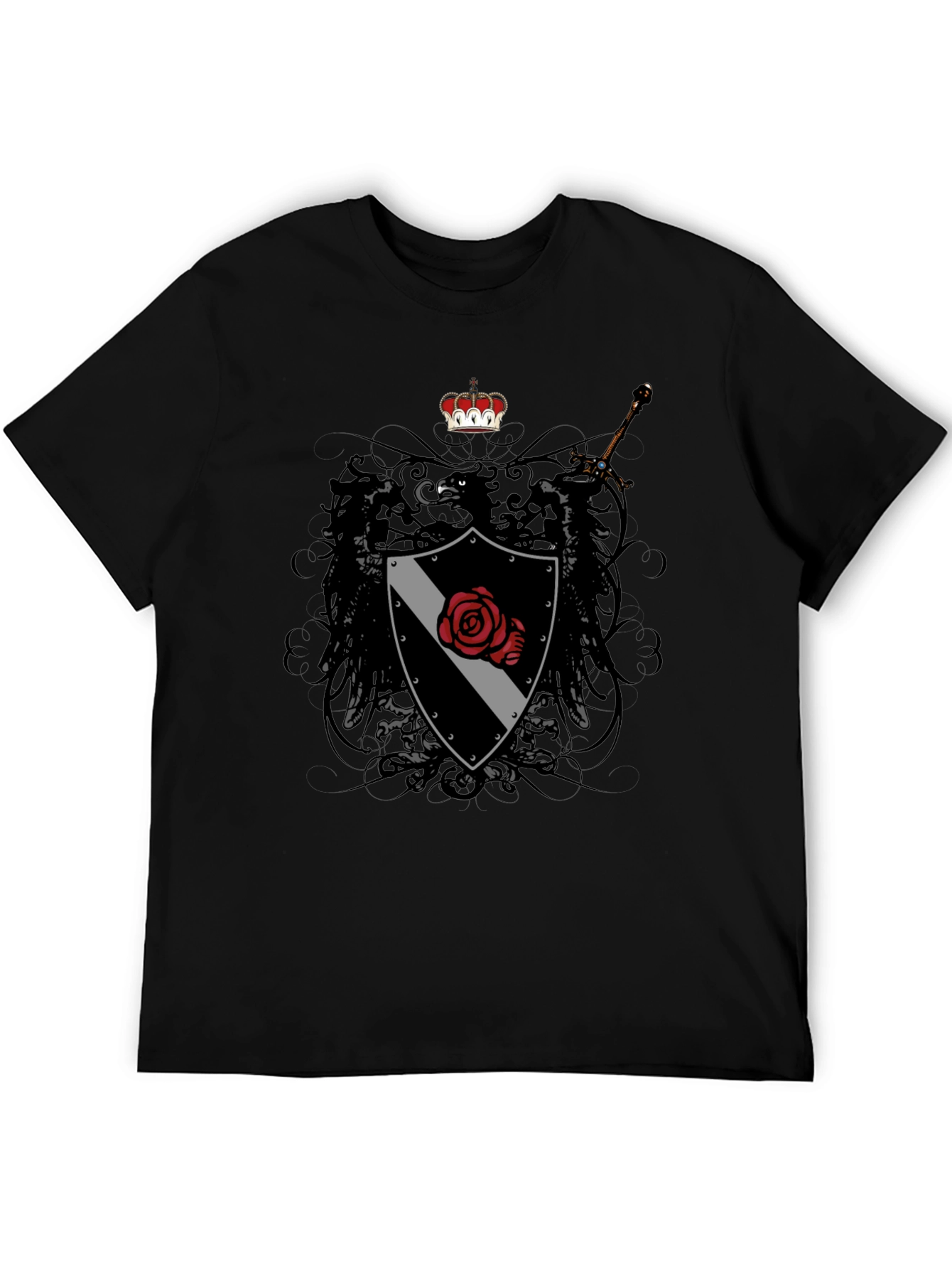 Emblem Shield Rose Sword Graphic T-Shirt - Mens