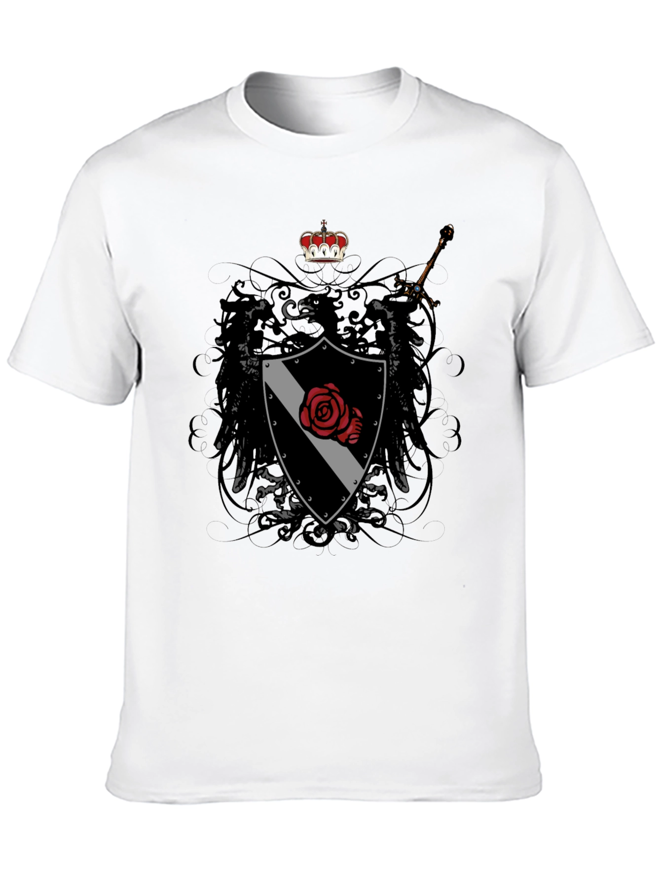 Emblem Shield Rose Sword Graphic T-Shirt - Mens