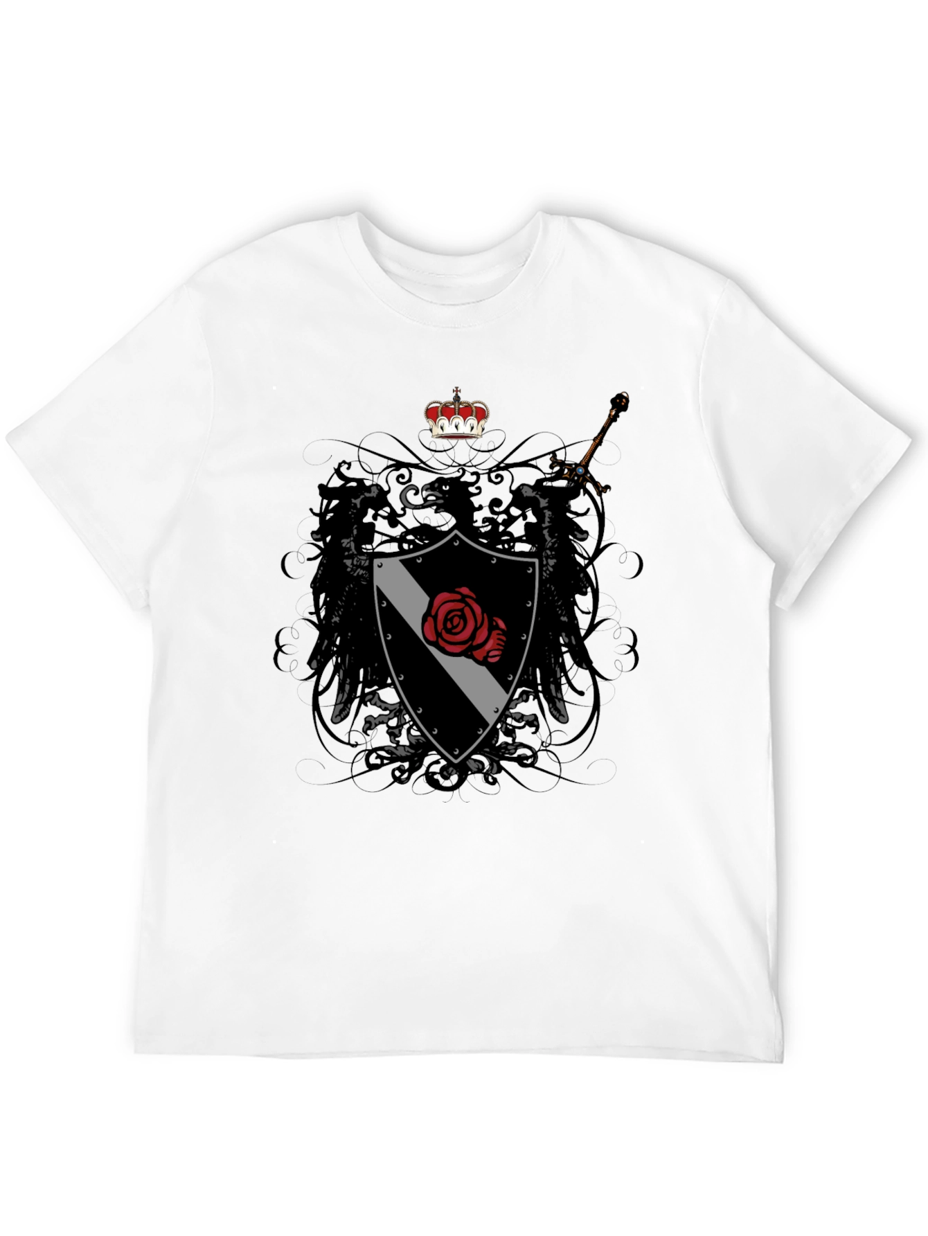 Emblem Shield Rose Sword Graphic T-Shirt - Mens