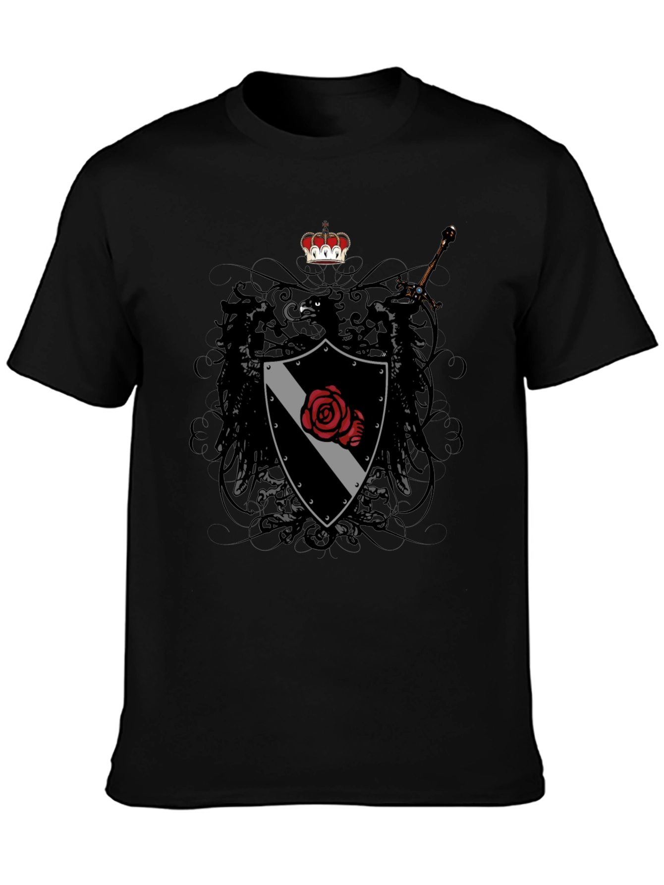 Emblem Shield Rose Sword Graphic T-Shirt - Mens