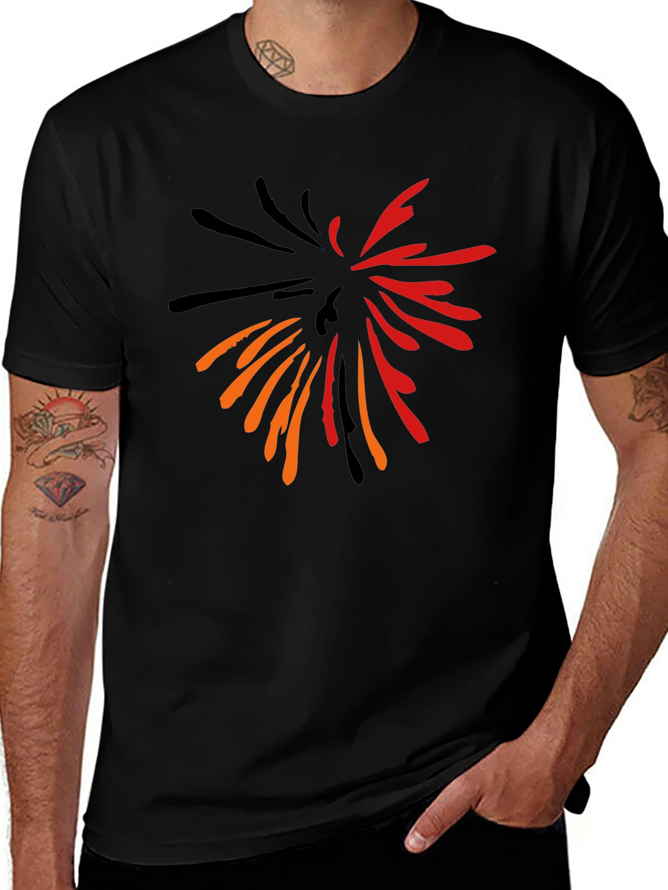 Abstract Burst Graphic Print Black T-Shirt