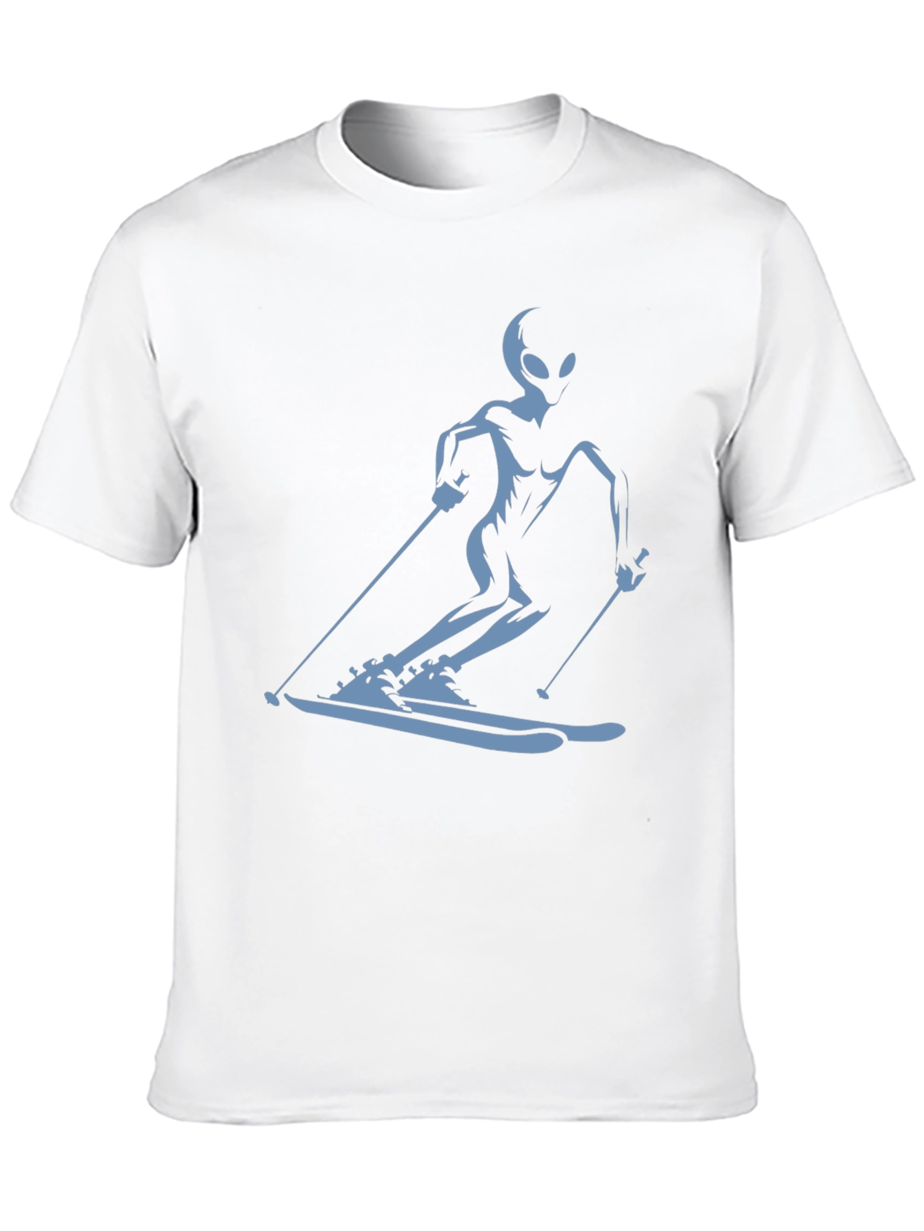 Alien Skiing Graphic Tee - Black Cotton T-Shirt