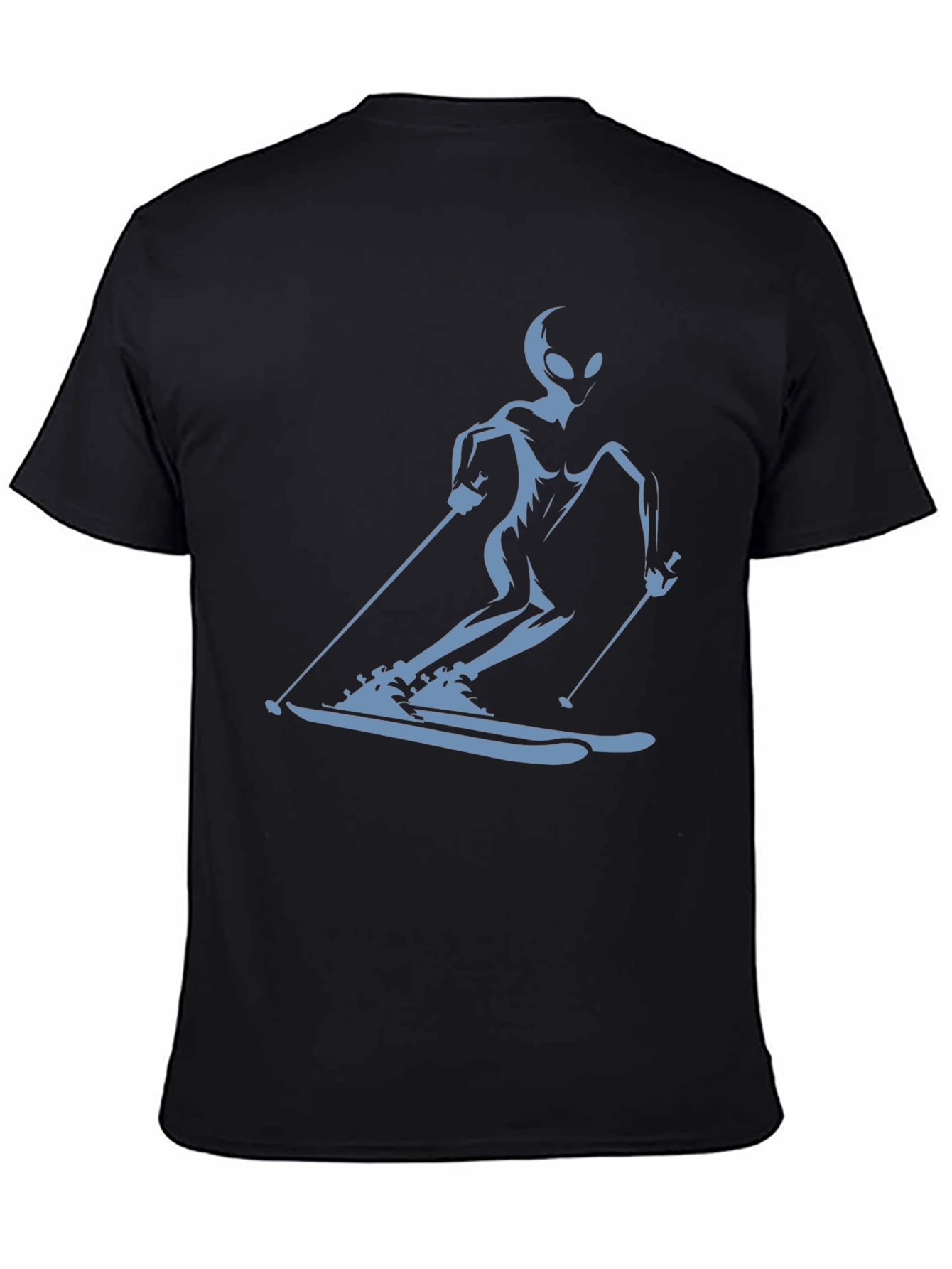 Alien Skiing Graphic Tee - Black Cotton T-Shirt
