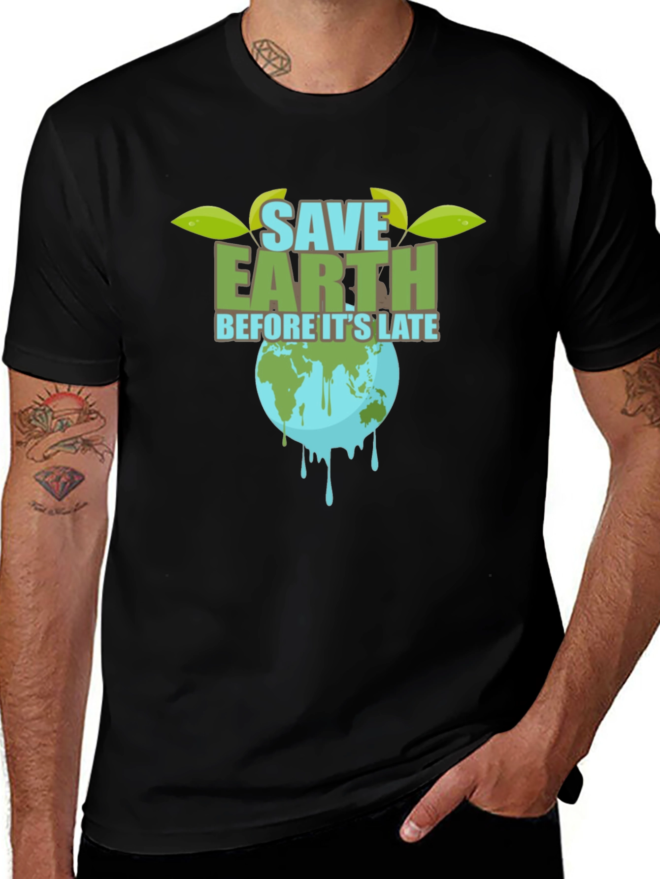 Save Earth Graphic Tee - Black Cotton T-Shirt