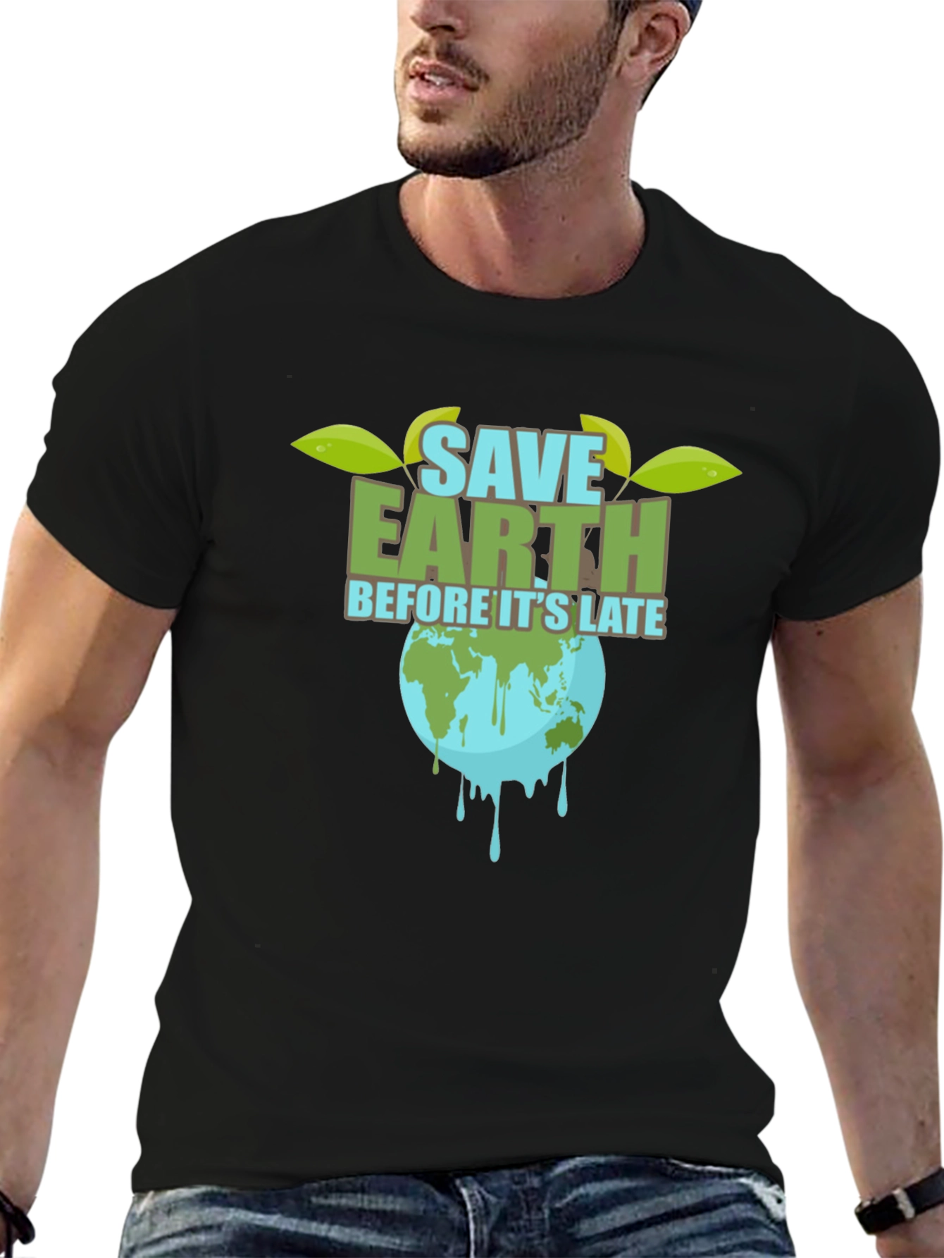 Save Earth Graphic Tee - Black Cotton T-Shirt