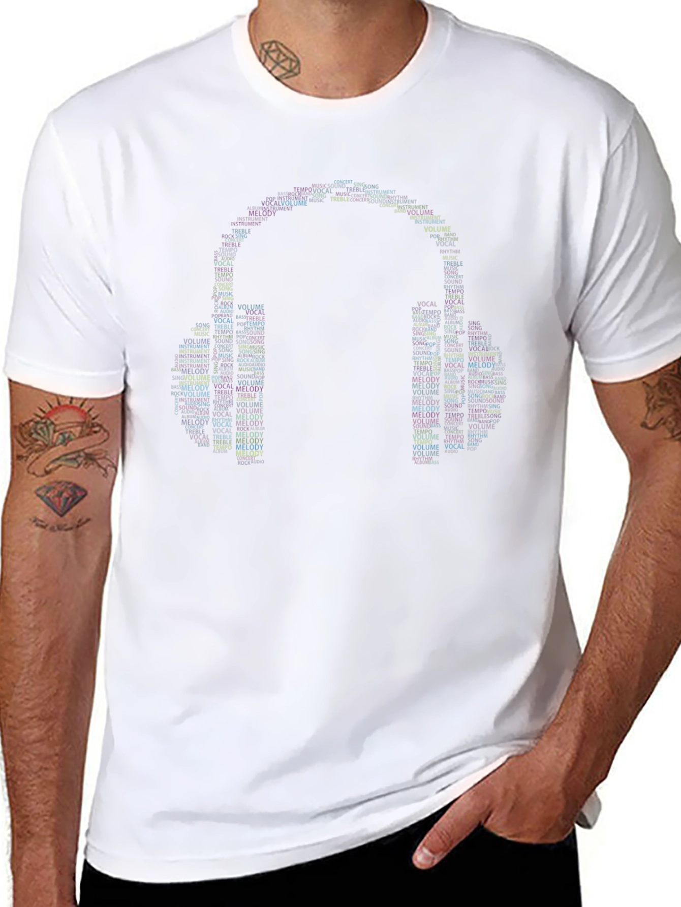Music Lovers Word Art Headphones Graphic T-Shirt