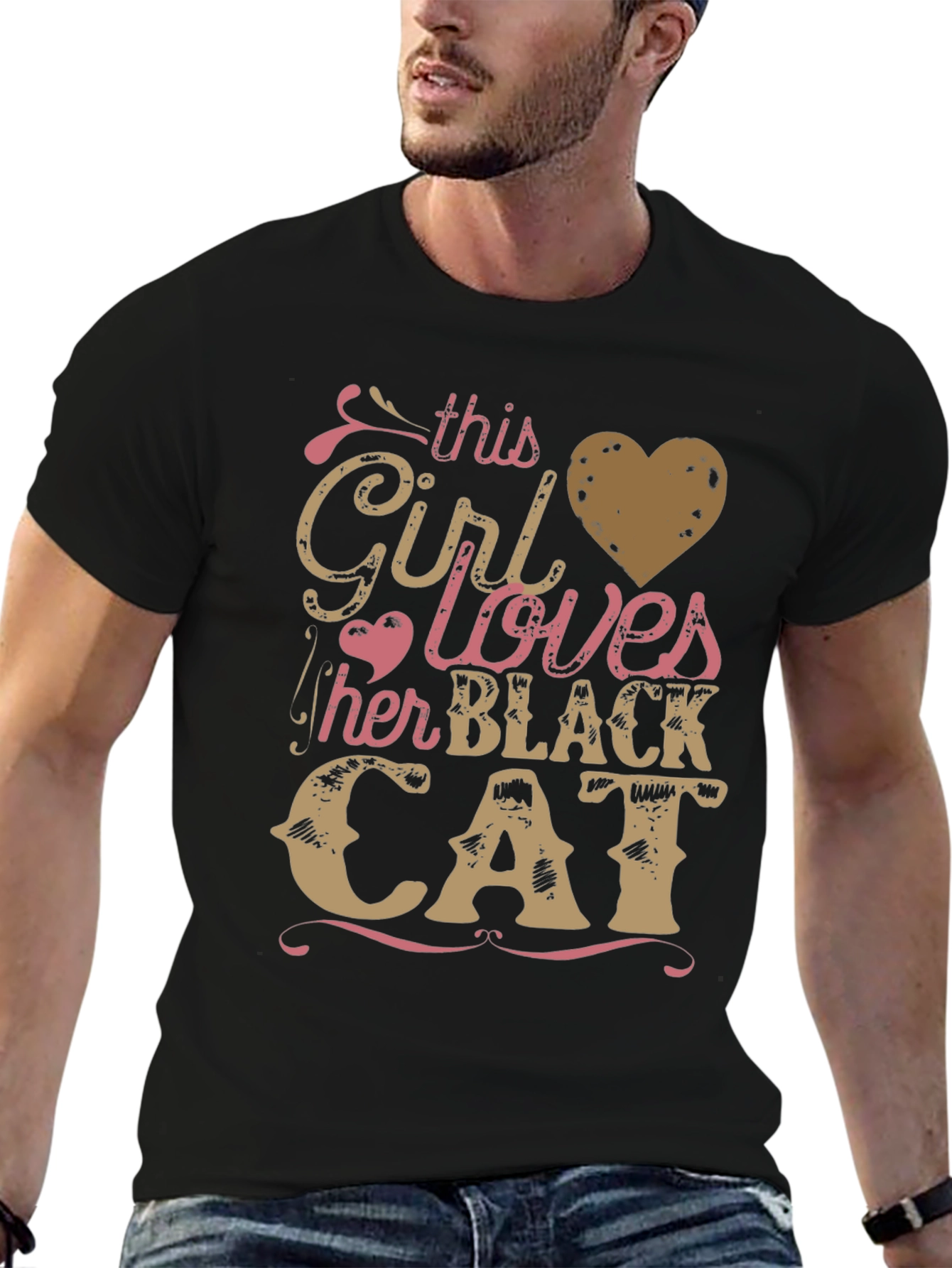 Girl Loves Black Cat Graphic Tee