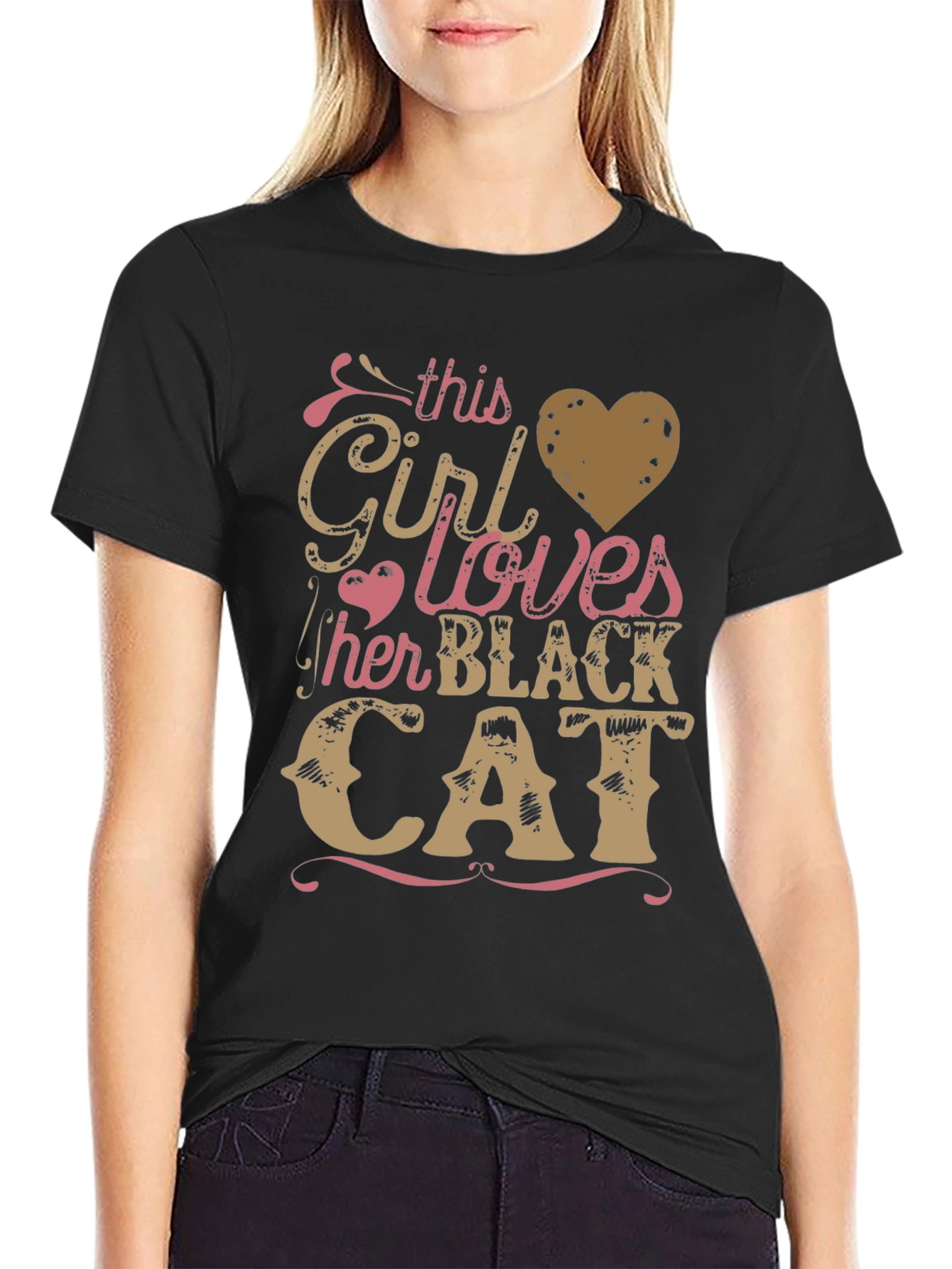 Girl Loves Black Cat Graphic Tee