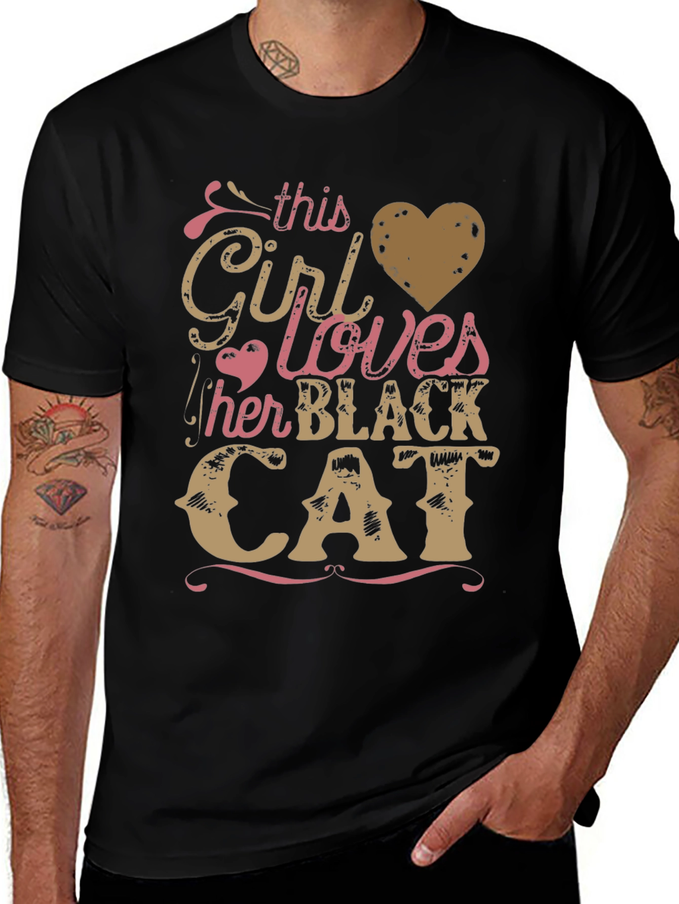 Girl Loves Black Cat Graphic Tee