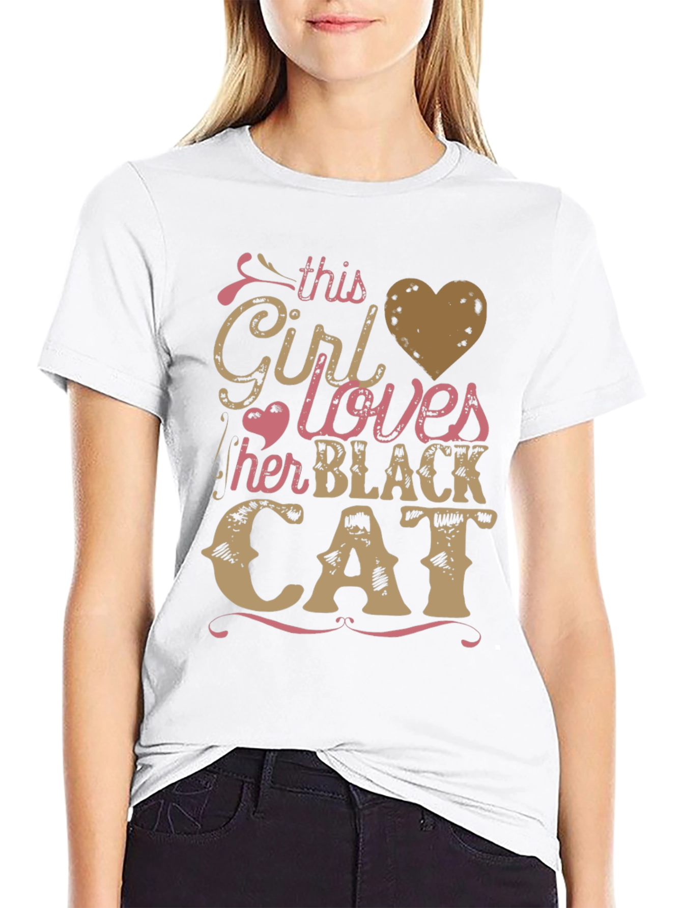 Girl Loves Black Cat Graphic Tee