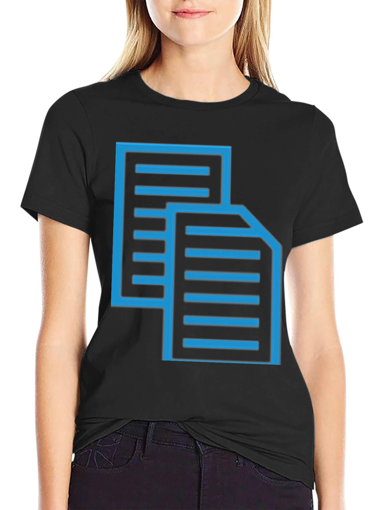 Blue Print Graphic Black T-Shirt