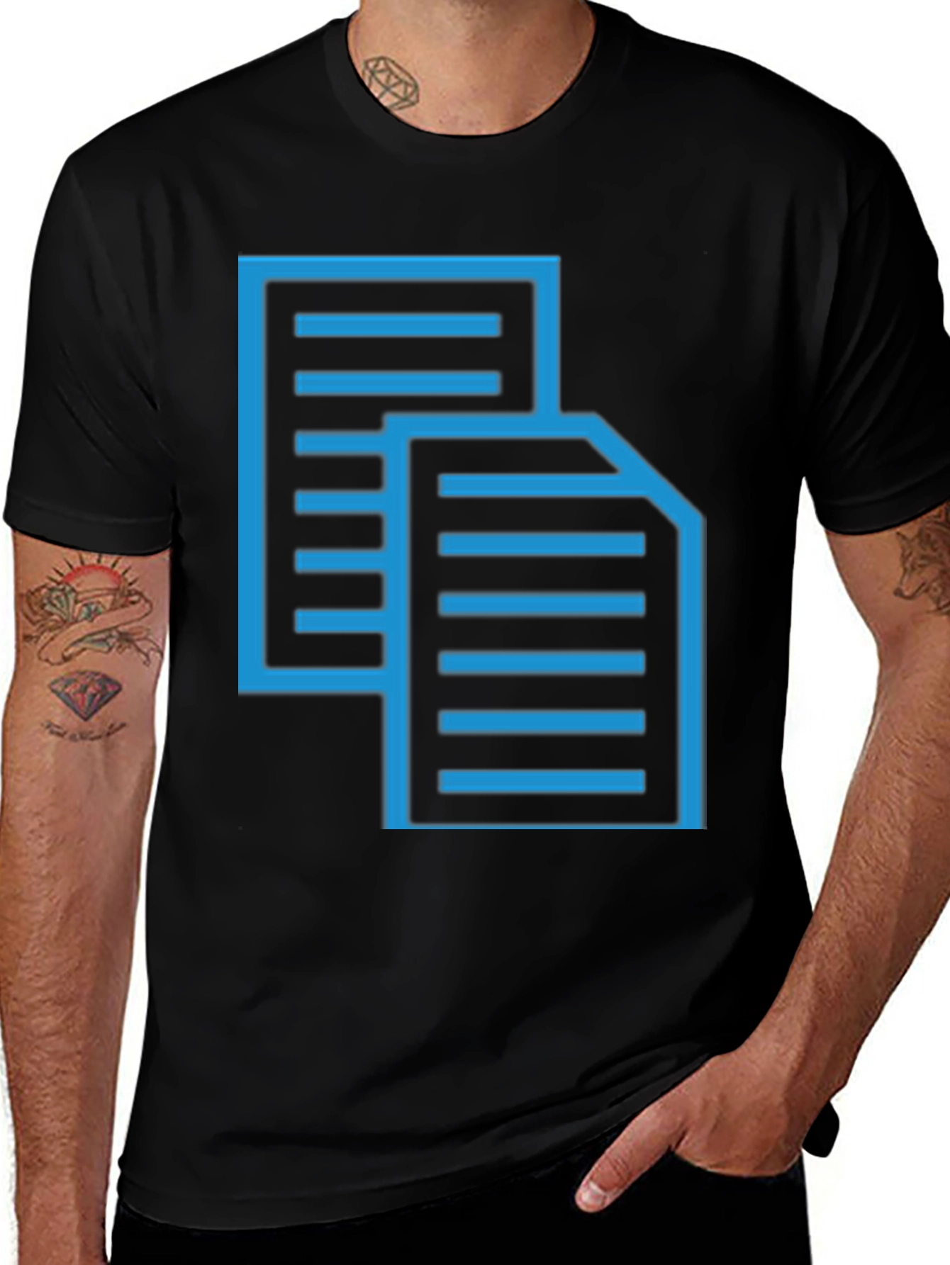 Blue Print Graphic Black T-Shirt