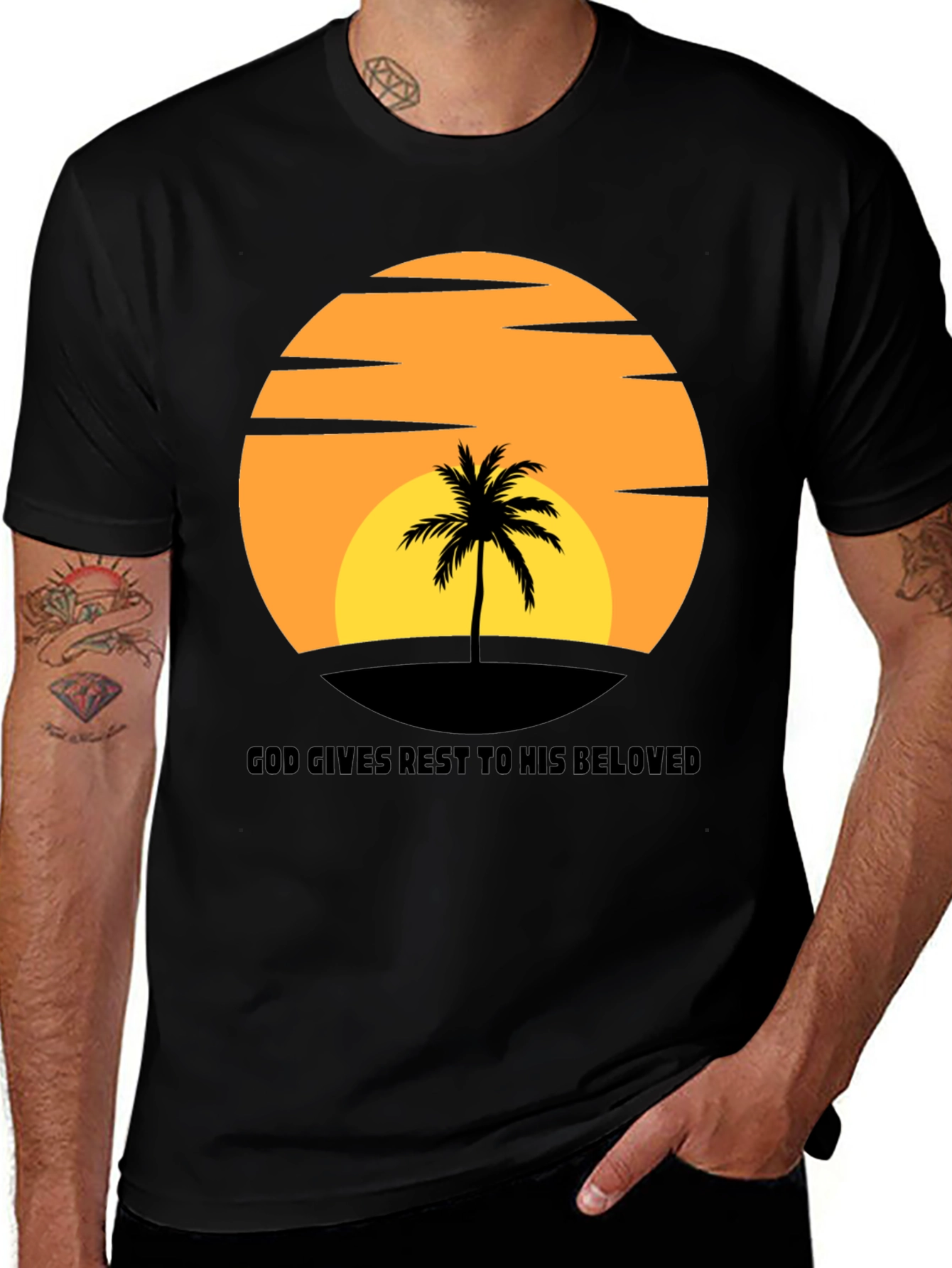 Sunset Palm T-Shirt: God Gives Rest