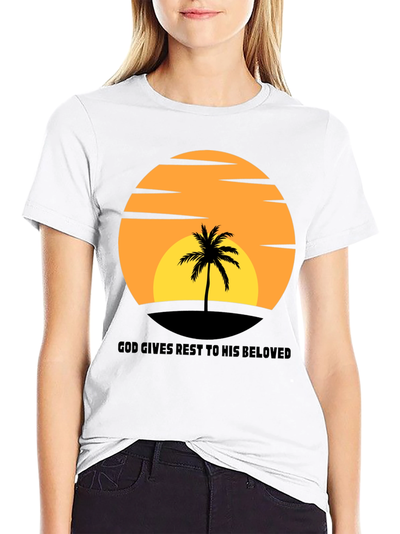 Sunset Palm T-Shirt: God Gives Rest