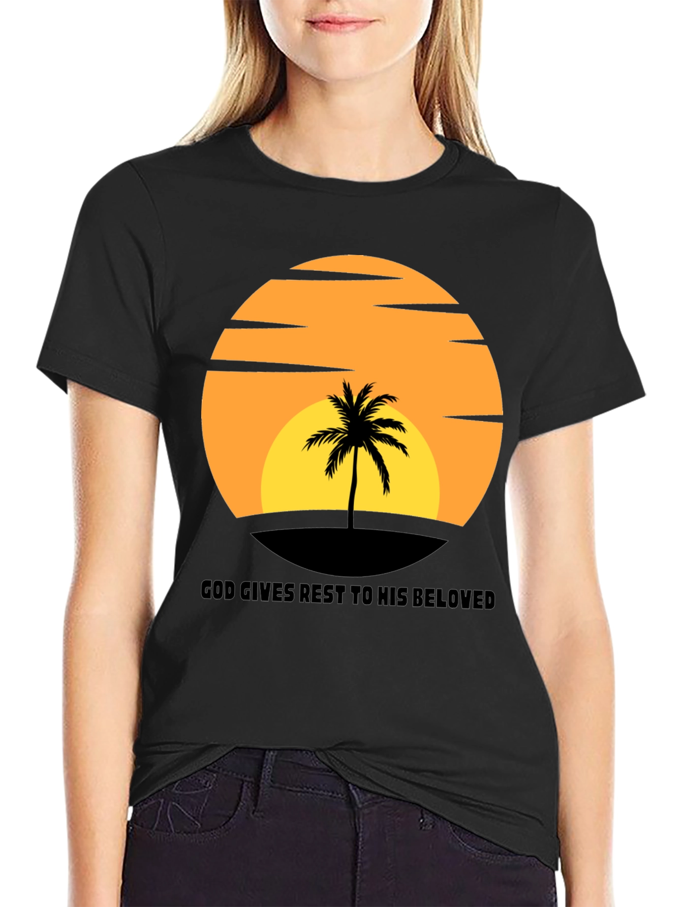 Sunset Palm T-Shirt: God Gives Rest